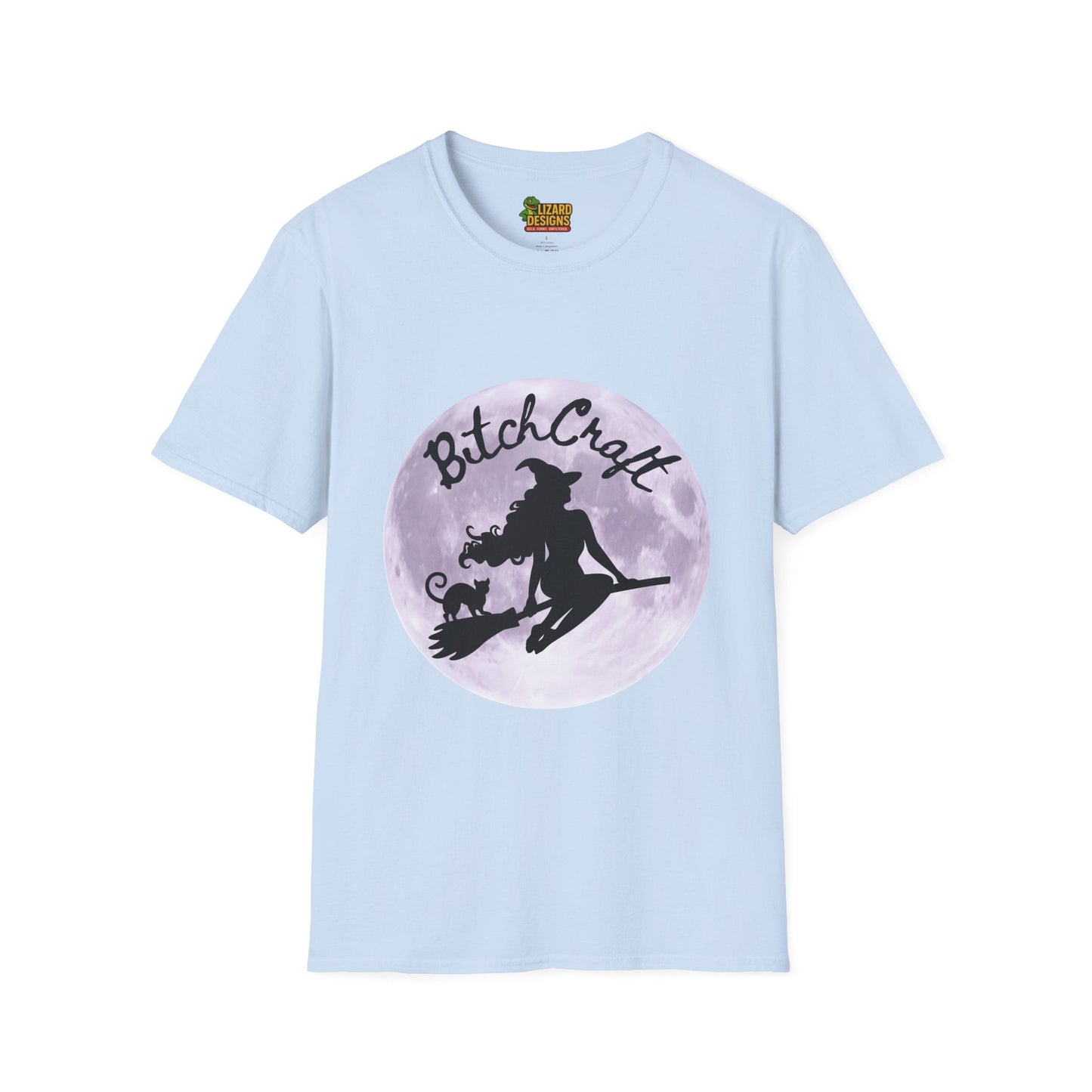 BitchCraft Witch & Cat Tee – Purple Moon Witchy Vibes | Graphic T-Shirts – Light Blue T-Shirt for Alternative Fashion (17 view)