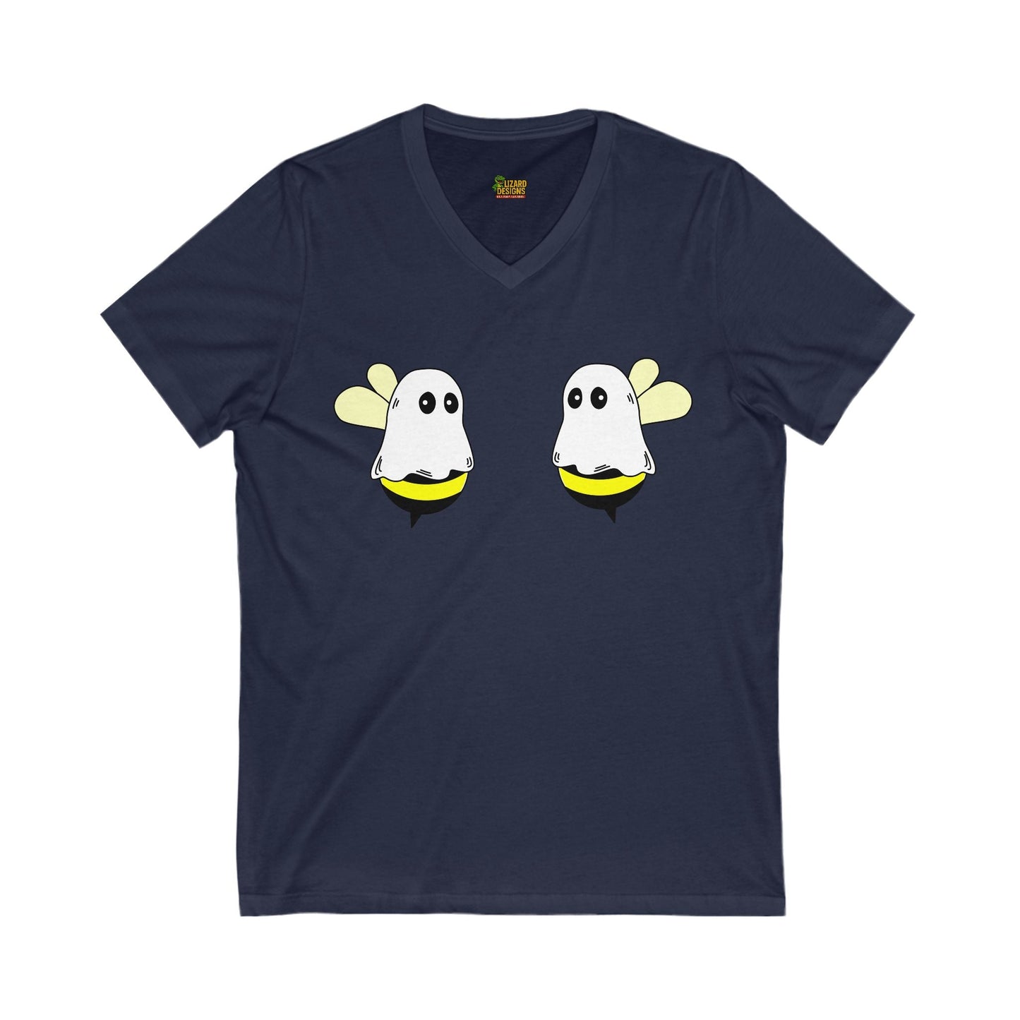 Boobees Unisex V - Neck T-Shirt – Cute & Spooky Bee Ghost Tee | Funny Halloween Shirt – Navy V - neck for bee lovers gift (11 view)