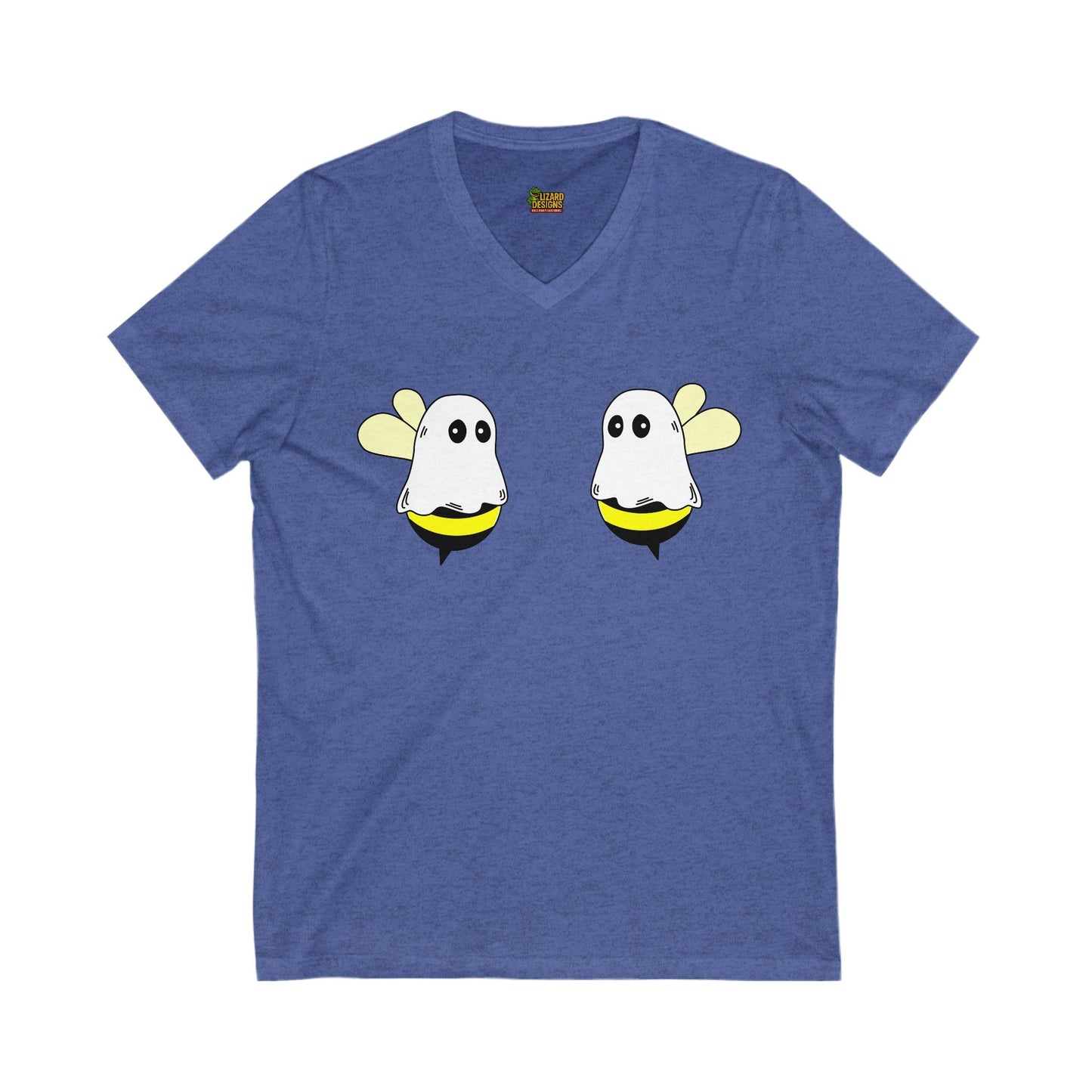 Boobees Unisex V - Neck T-Shirt – Cute & Spooky Bee Ghost Tee | Funny Halloween Shirt – Heather True Royal V - neck for bee lovers gift (7 view)