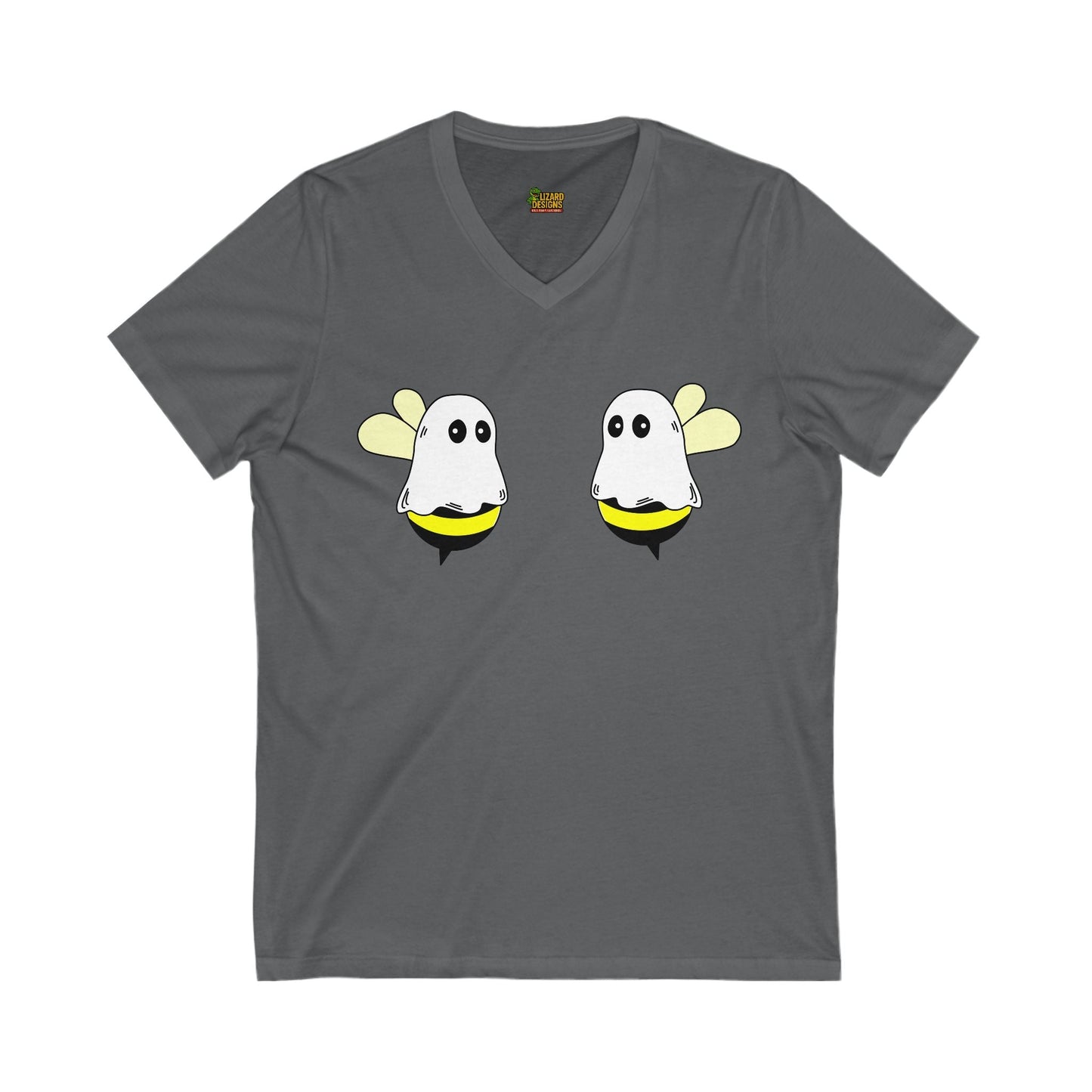 Boobees Unisex V - Neck T-Shirt – Cute & Spooky Bee Ghost Tee | Funny Halloween Shirt – Asphalt V - neck for bee lovers gift (3 view)