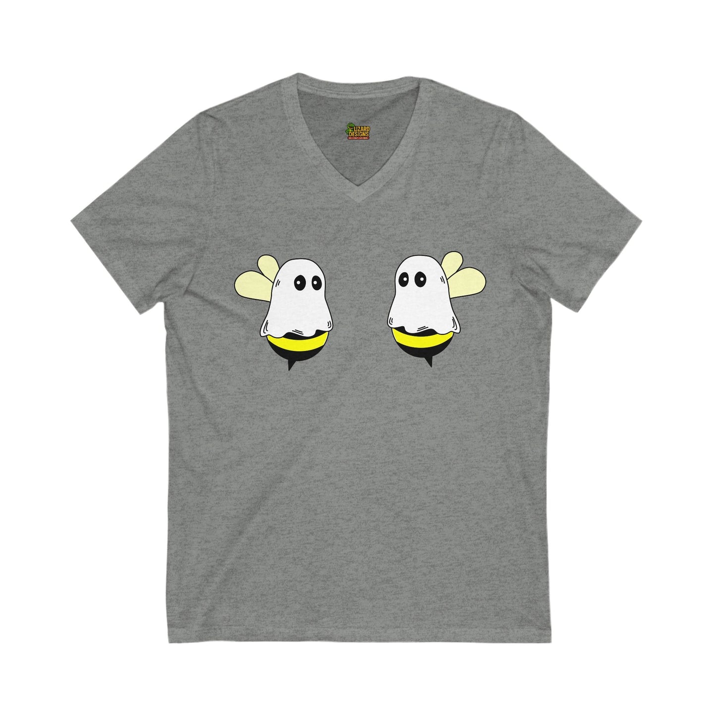 Boobees Unisex V - Neck T-Shirt – Cute & Spooky Bee Ghost Tee | Funny Halloween Shirt – Deep Heather V - neck for bee lovers gift (1 view)