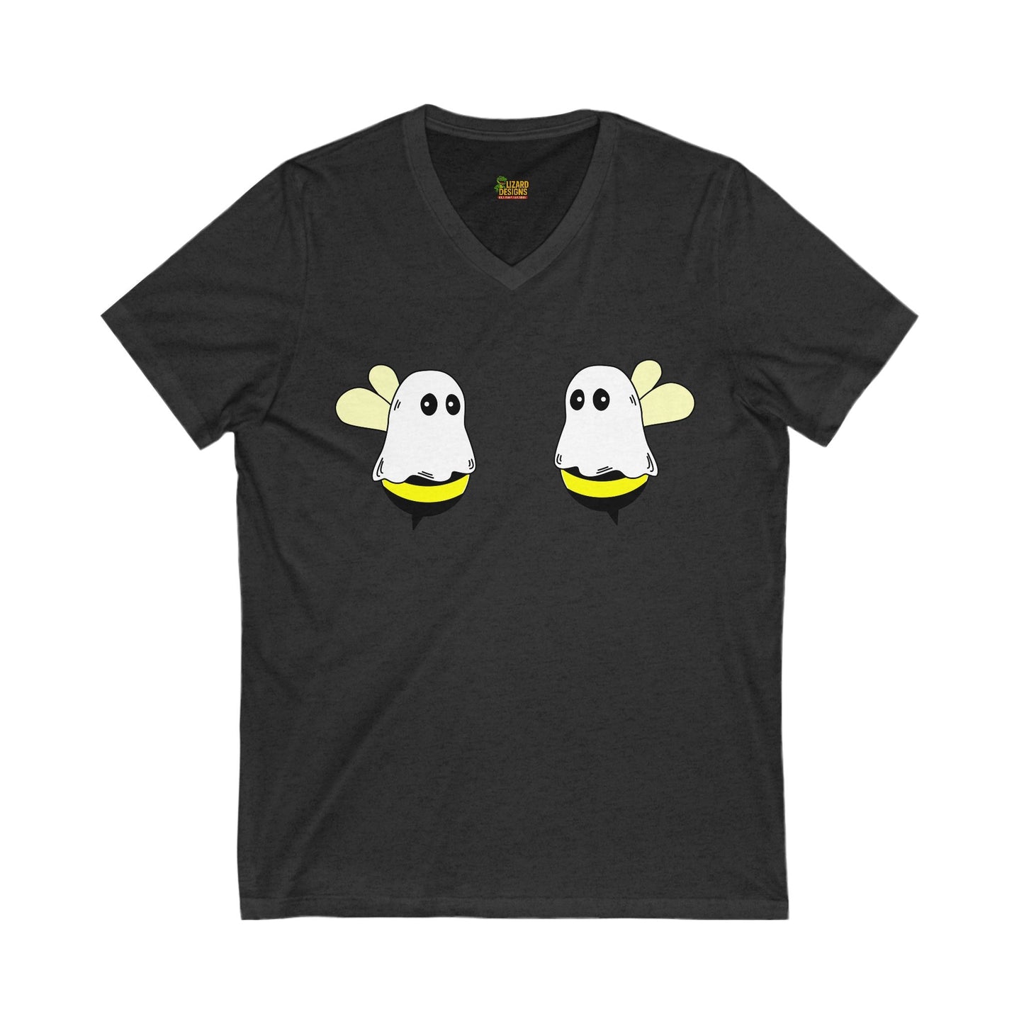 Boobees Unisex V - Neck T-Shirt – Cute & Spooky Bee Ghost Tee | Funny Halloween Shirt – Dark Grey Heather V - neck for bee lovers gift (9 view)