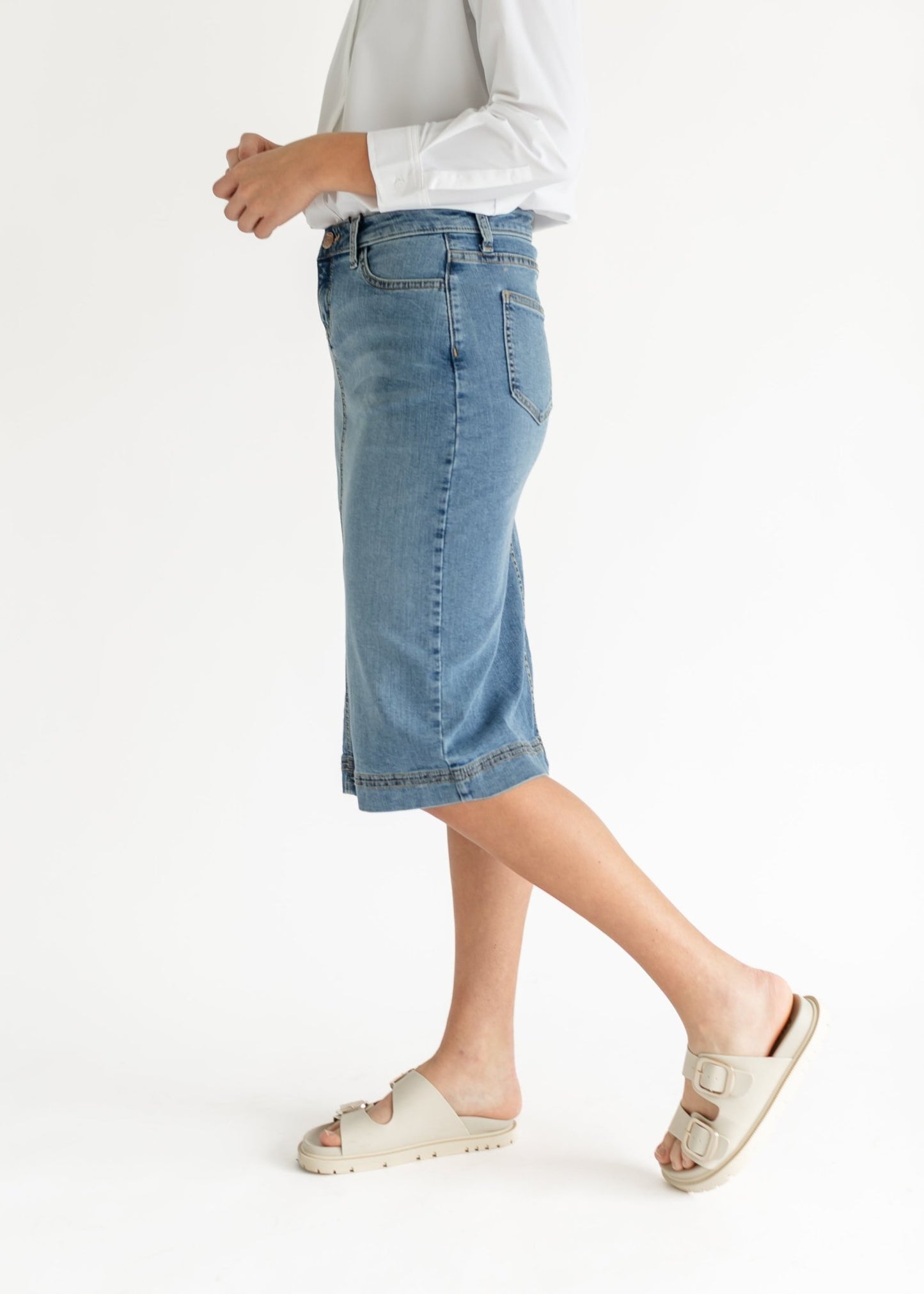 Bryn Light Wash Denim Midi Skirt – 2 IC Skirts for Inherit Co. (5 view)