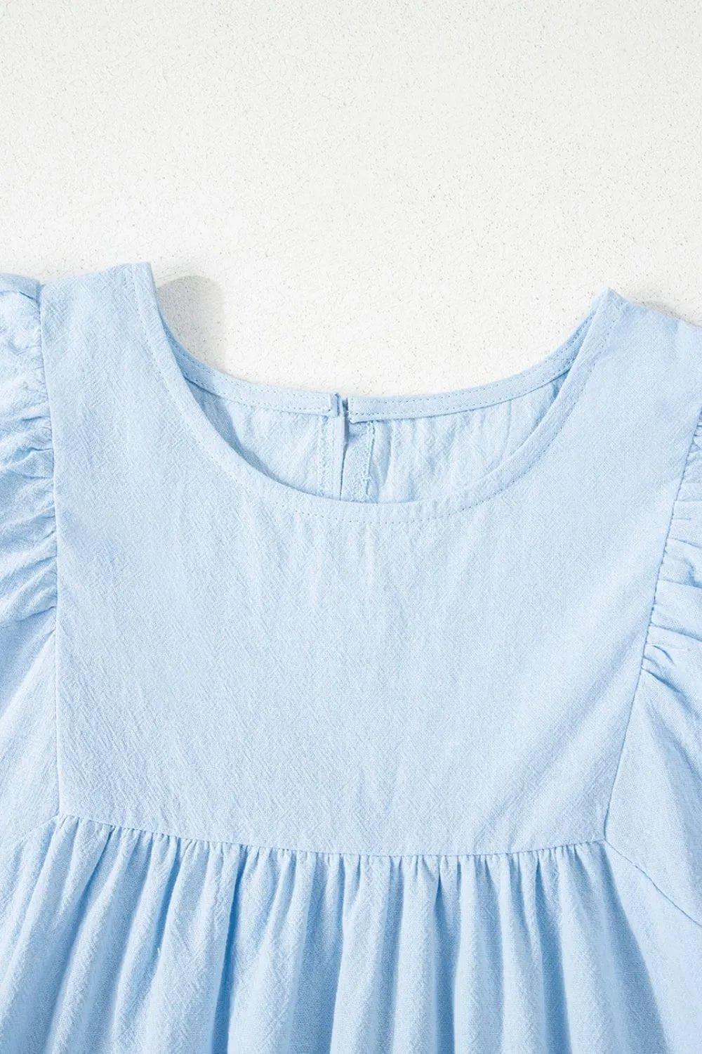 Solid Color Embroidered Scalloped Sleeves Crew Neck Blouse – Light Blue Women's Top for Shopify Collective (7 view)