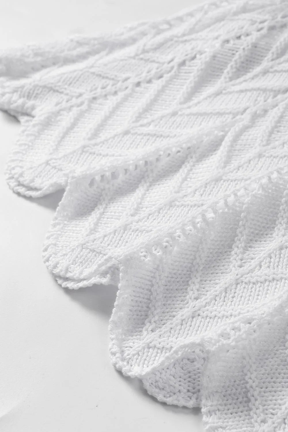 Tie Straps Wave Stripes Textured Eyelet Knitted Vest – White by Simply Love