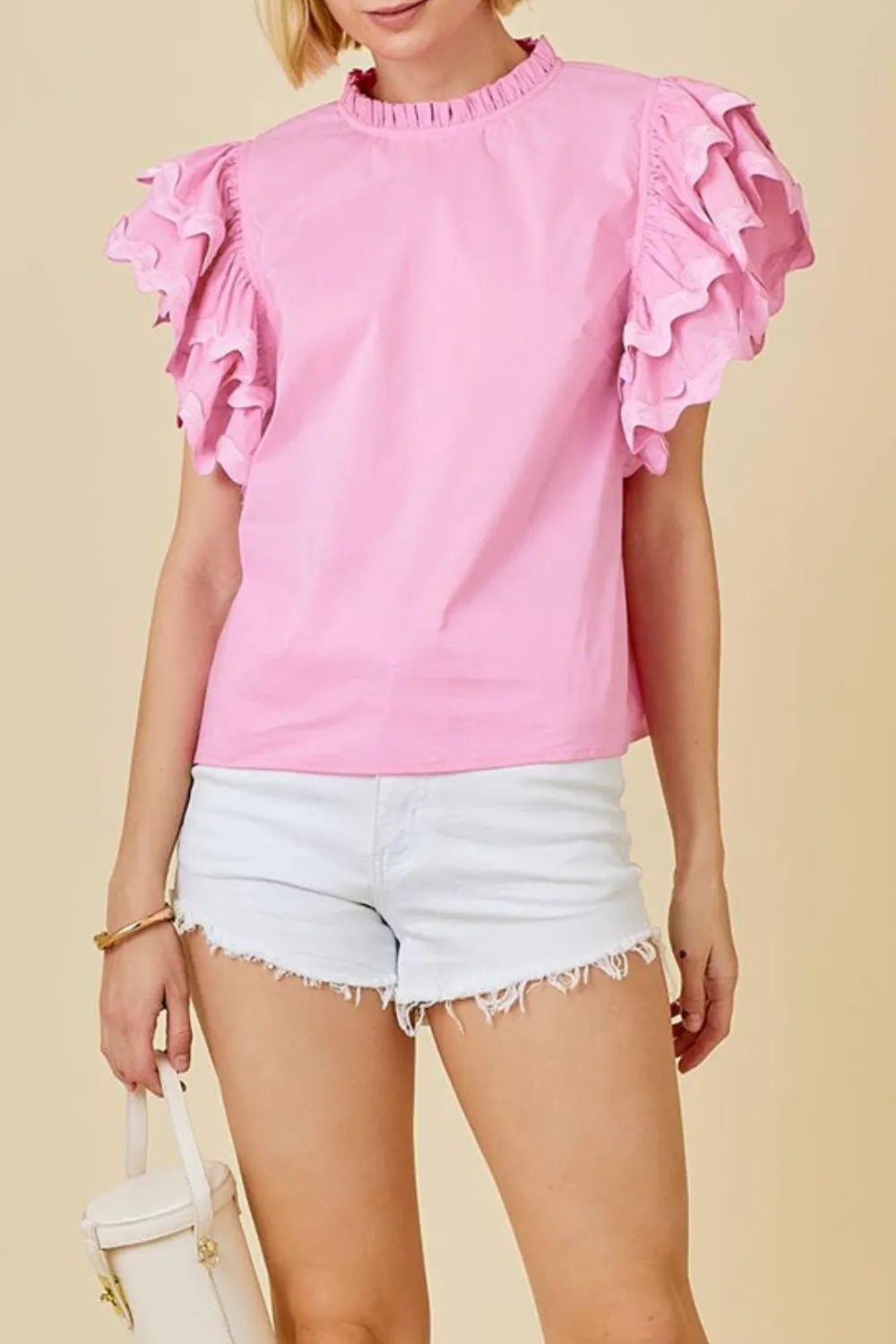 Ruffled Sleeve Frilled Collar Blouse – Blush Pink for Shopify Collective (5 view)