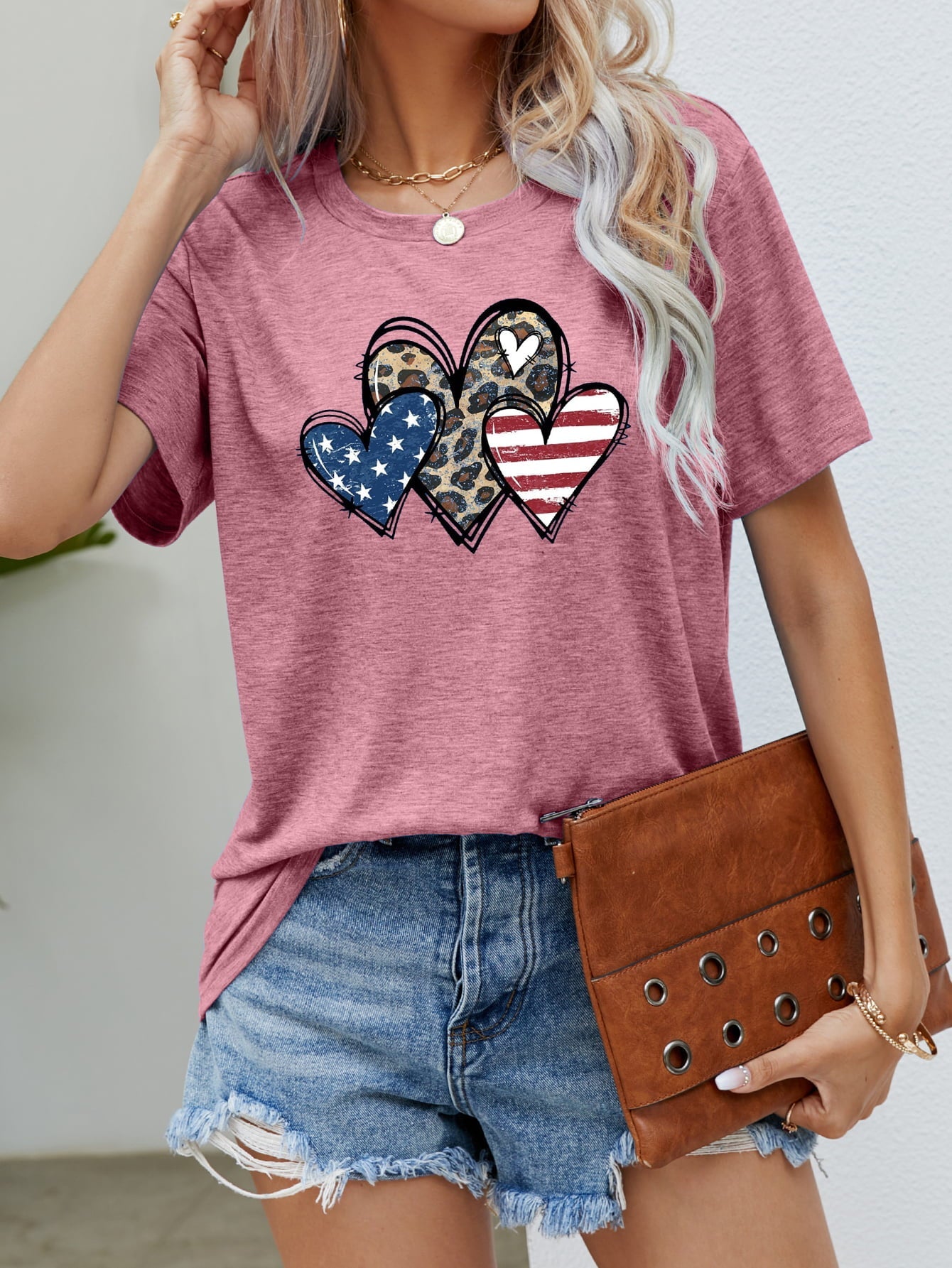 US Flag Leopard Heart Graphic Tee – Dusty Pink Women's Top for Shopify Collective (10 view)