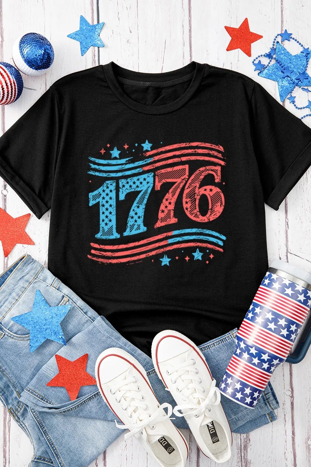 Graphic Round Neck Short Sleeve T-Shirt – Black for Shopify Collective (4 view)