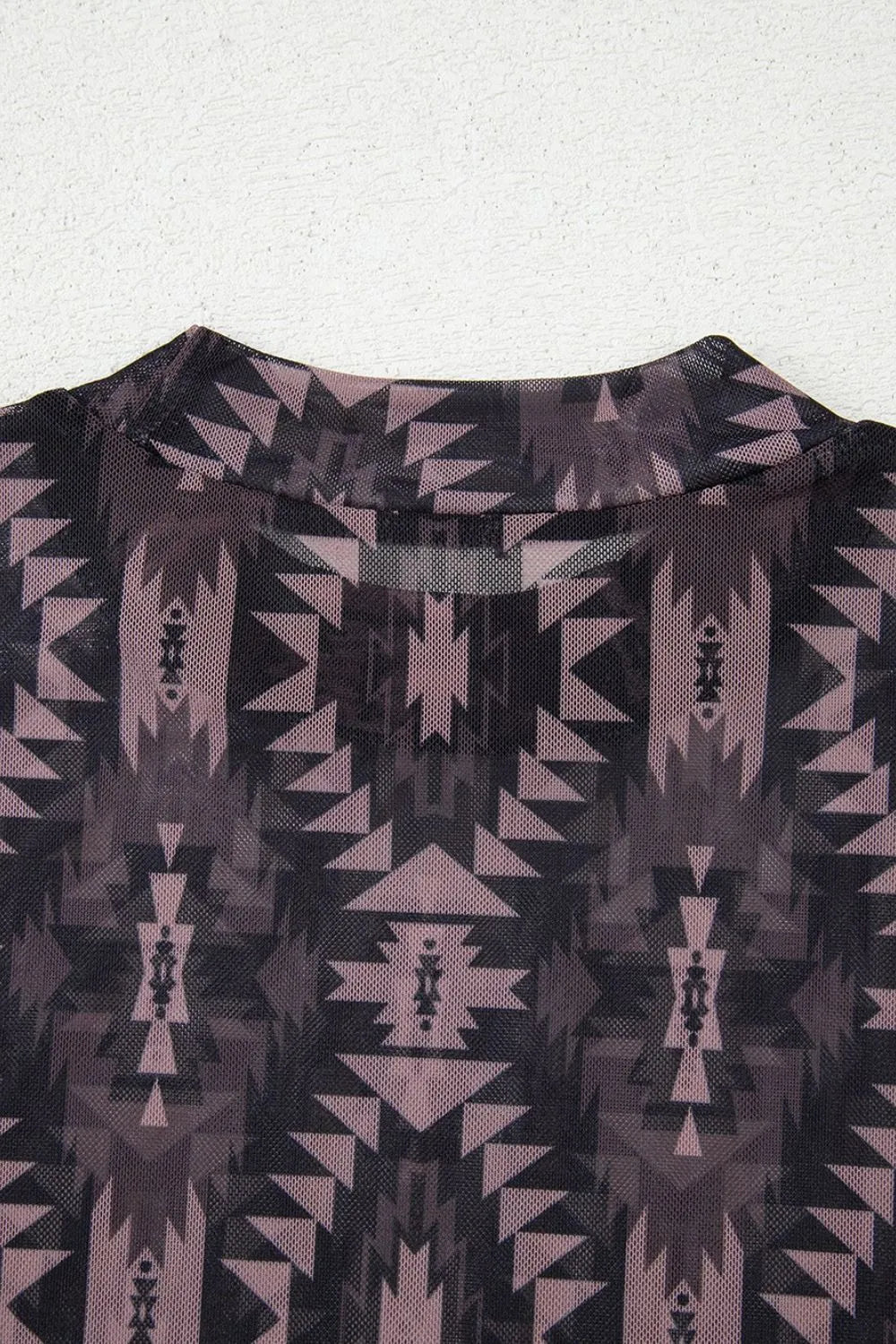 Aztec Print Mock Neck Short Sleeve Mesh T Shirt – Coffee Brown for Shopify Collective (7 view)