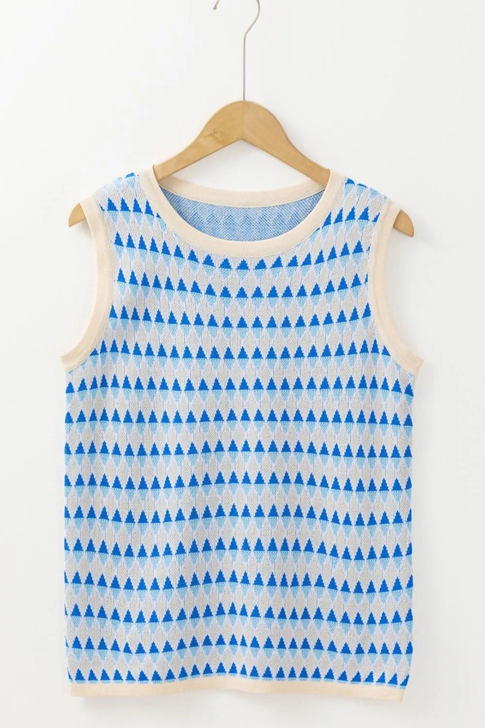 Stripe Geometric Print Round Neck Slim Fit Sweater Vest – Light Blue for Shopify Collective (6 view)
