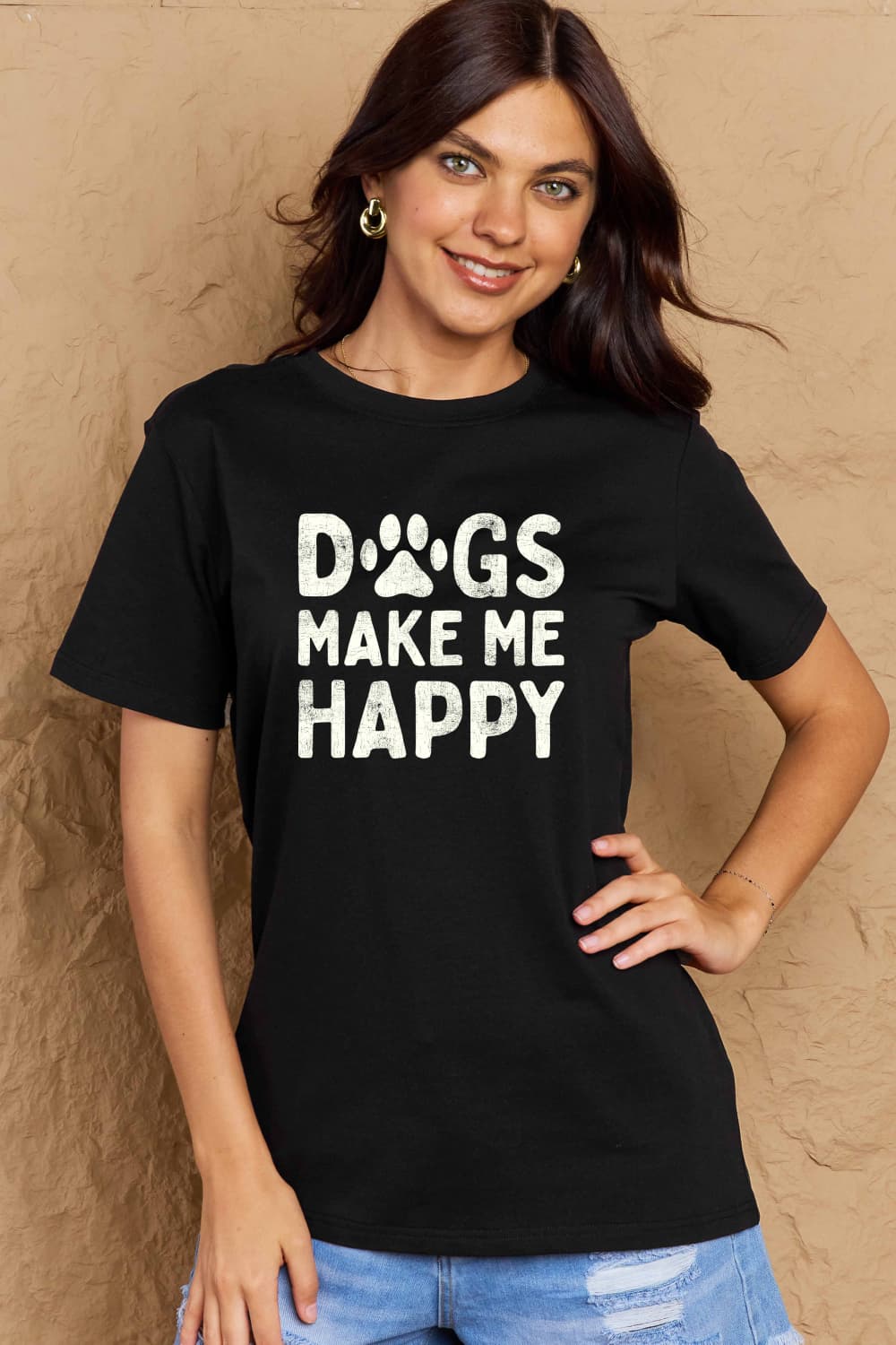 Simply Love Full Size DOGS MAKE ME HAPPY Graphic Cotton T-Shirt – Black Women's Top for Shopify Collective (22 view)