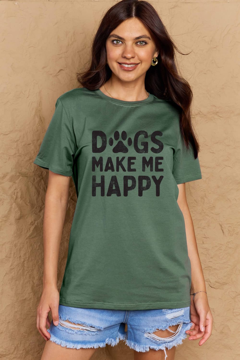 Simply Love Full Size DOGS MAKE ME HAPPY Graphic Cotton T-Shirt – Green Women's Top for Shopify Collective (10 view)