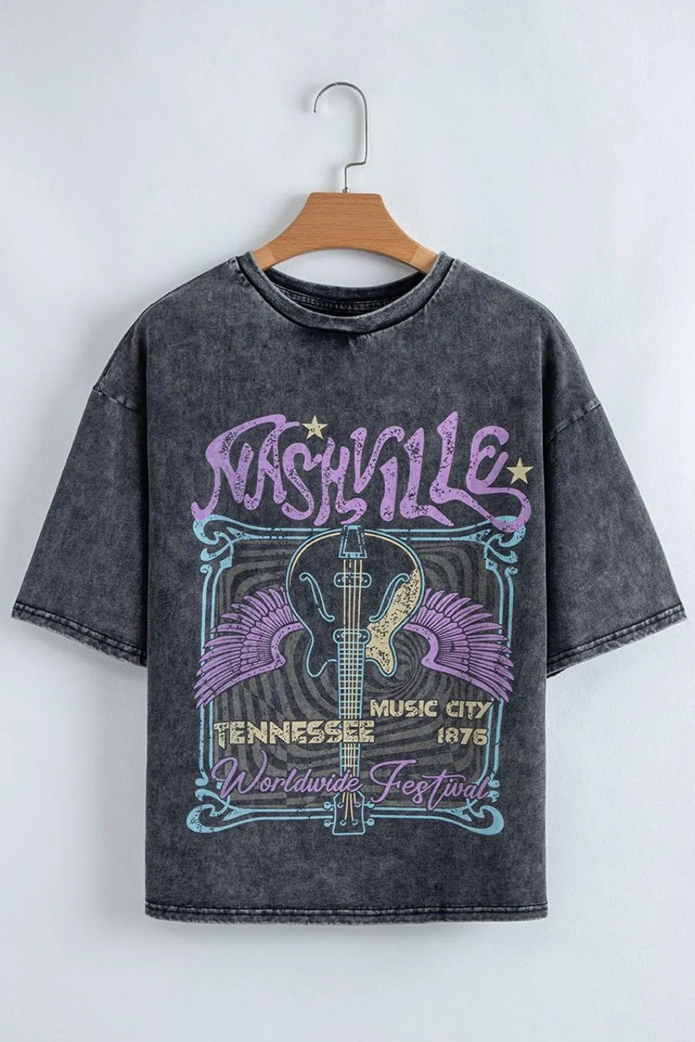 Graphic Mineral Washed Vintage Tee – Black by Simply Love