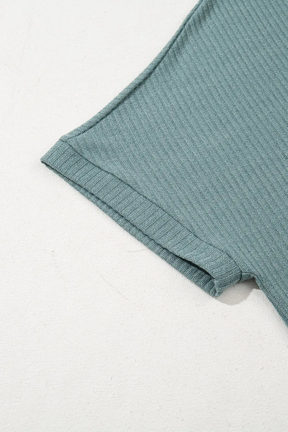 Oversized Ribbed Knit V Neck Dolman Short Sleeve Top – Air Force Blue by Simply Love