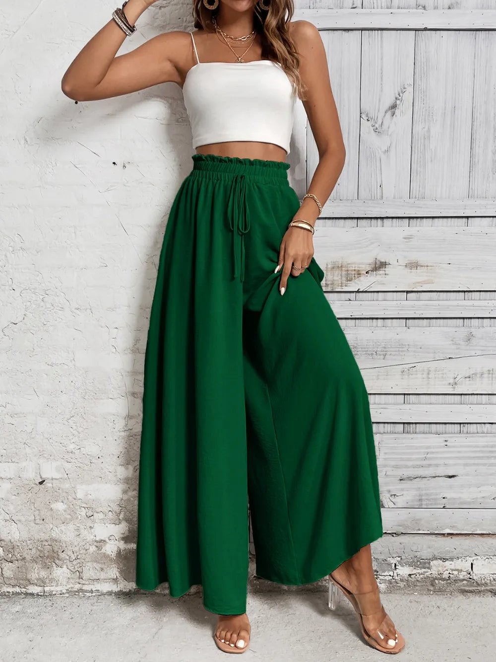 Honey Tied High Waist Wide Leg Pants – Dark Green for Shopify Collective (19 view)