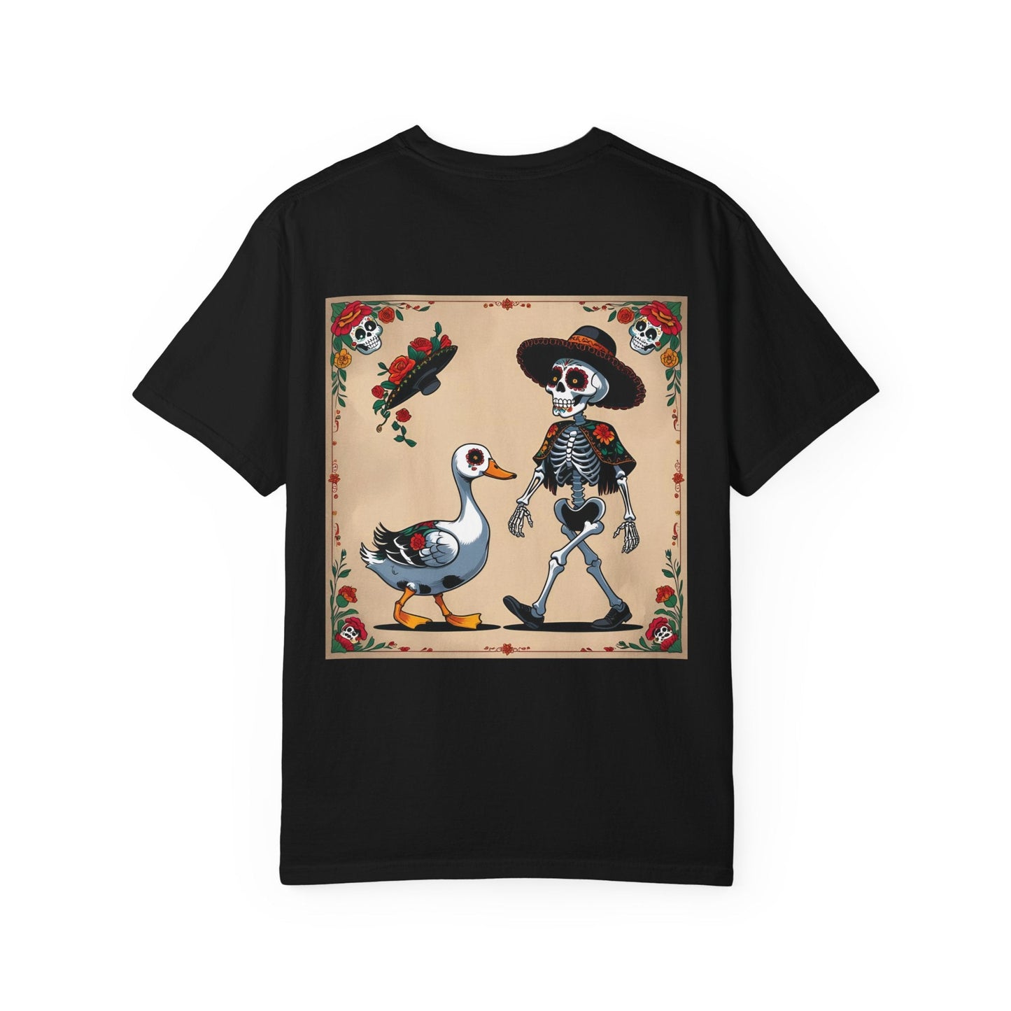 Charming Duck Skeleton Tee, Cute Graphic T-Shirt, Quirky Unisex Apparel, Perfect for Halloween and Everyday Wear – Black T-Shirt by Printify