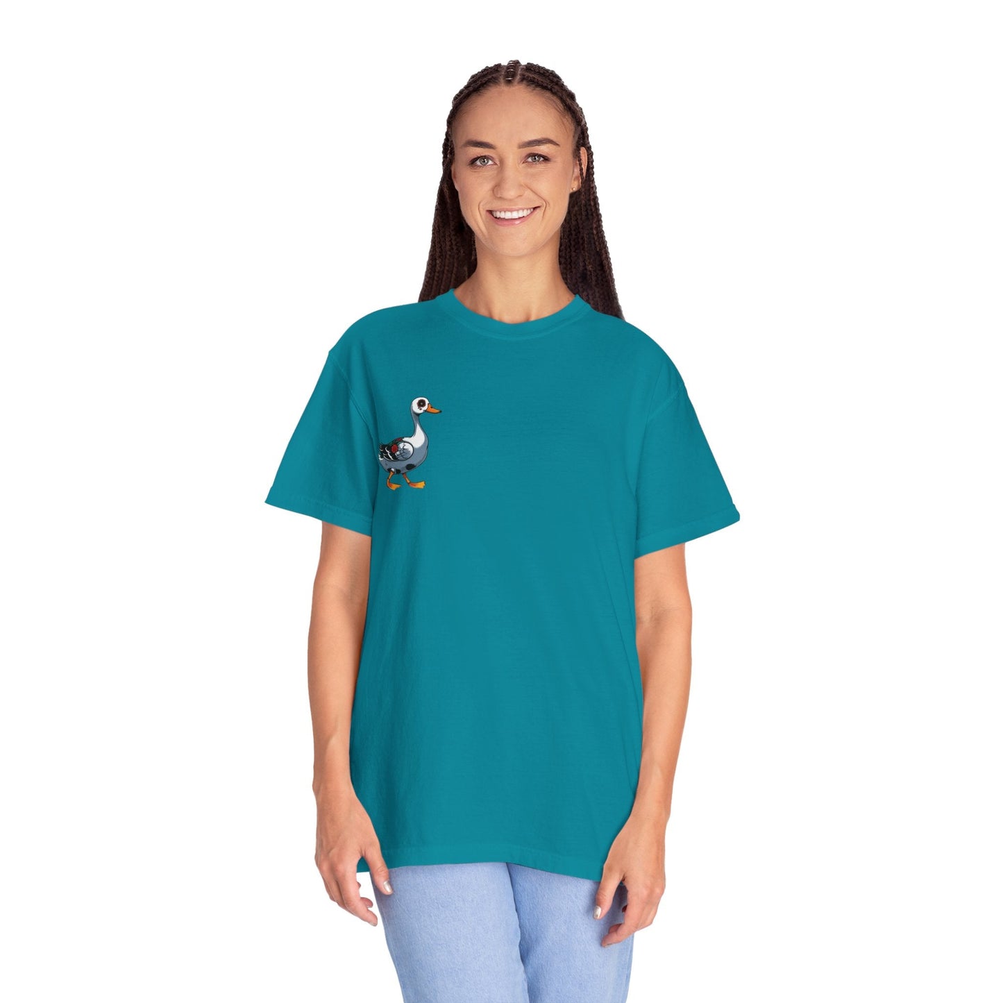 Charming Duck Skeleton Tee, Cute Graphic T-Shirt, Quirky Unisex Apparel, Perfect for Halloween and Everyday Wear – Topaz Blue T-Shirt for Casual Everyday Wear (12 view)