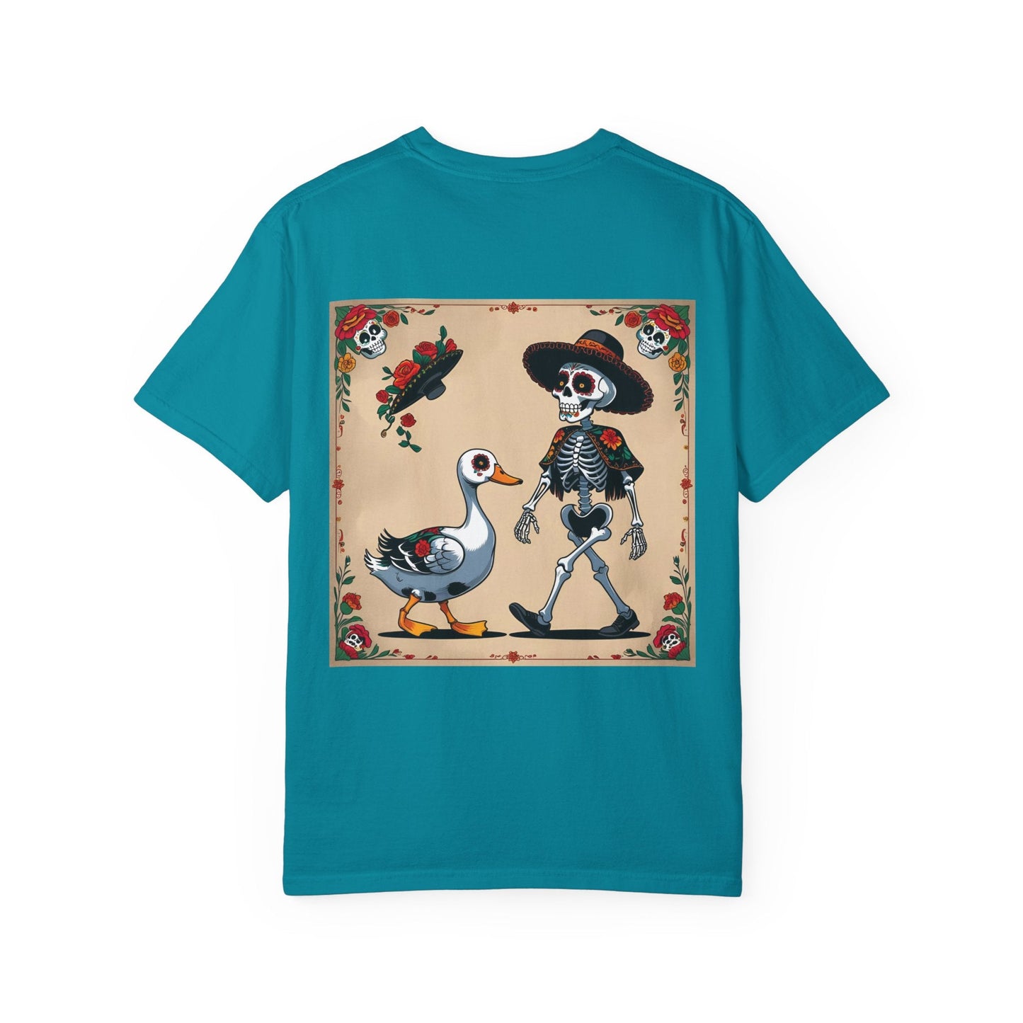 Charming Duck Skeleton Tee, Cute Graphic T-Shirt, Quirky Unisex Apparel, Perfect for Halloween and Everyday Wear – Topaz Blue T-Shirt for Casual Everyday Wear (10 view)