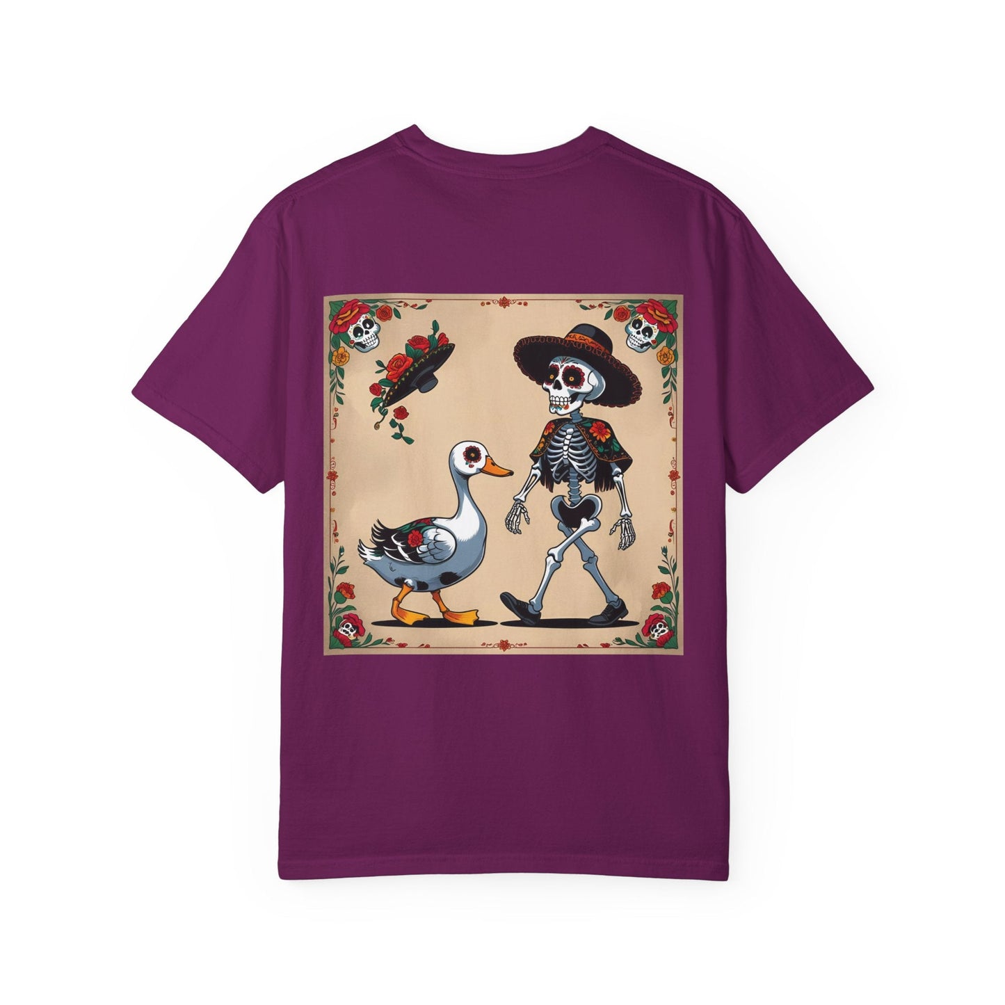 Charming Duck Skeleton Tee, Cute Graphic T-Shirt, Quirky Unisex Apparel, Perfect for Halloween and Everyday Wear – Boysenberry T-Shirt for Casual Everyday Wear (26 view)