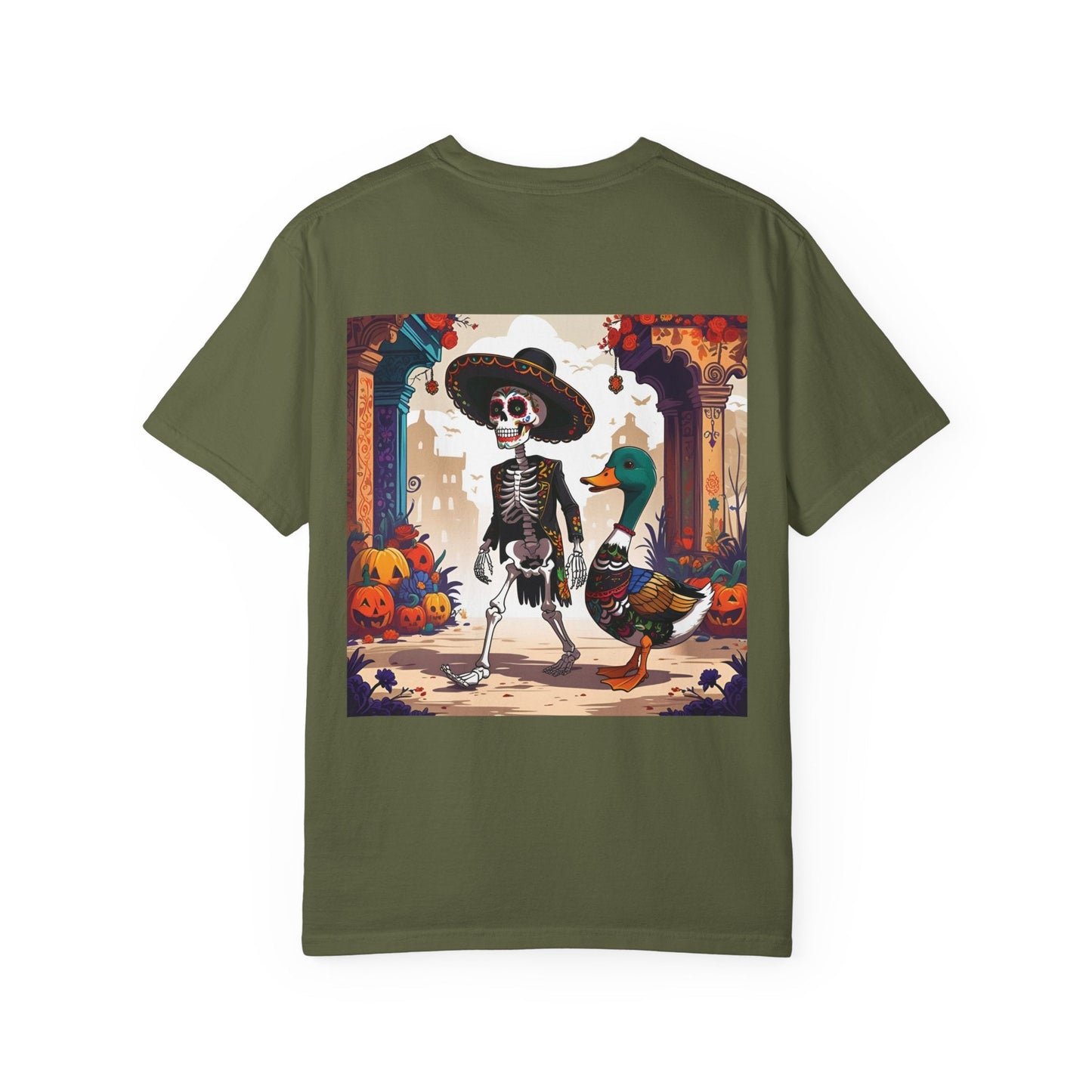 Charming Duck Skeleton wearing a Sombrero Tee, Cute Graphic T-Shirt, Quirky Unisex Apparel, Perfect for Halloween and Everyday Wear – Hemp T-Shirt for Casual Everyday Wear (2 view)