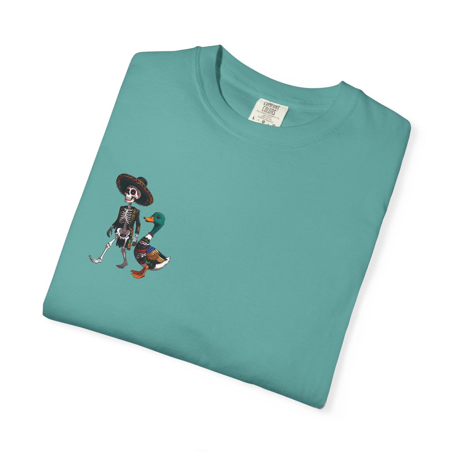 Charming Duck Skeleton wearing a Sombrero Tee, Cute Graphic T-Shirt, Quirky Unisex Apparel, Perfect for Halloween and Everyday Wear – Seafoam T-Shirt for Casual Everyday Wear (7 view)