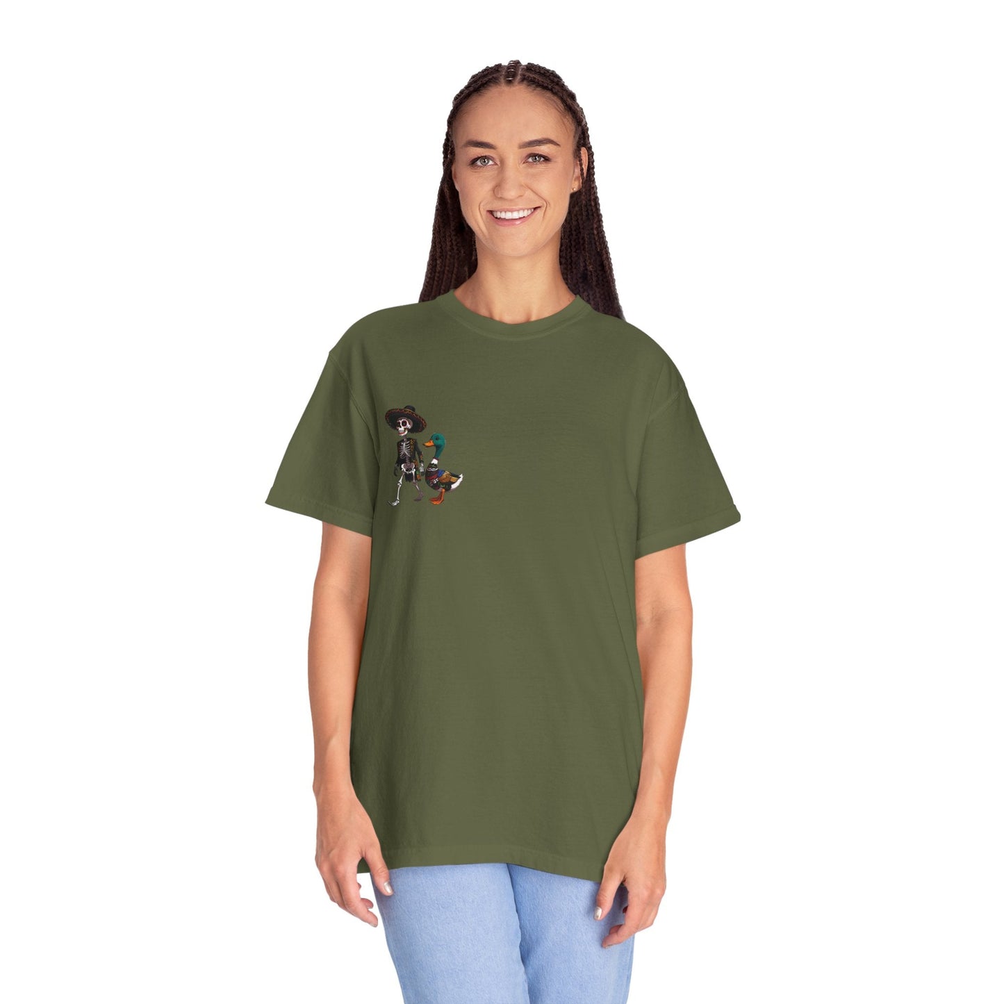 Charming Duck Skeleton wearing a Sombrero Tee, Cute Graphic T-Shirt, Quirky Unisex Apparel, Perfect for Halloween and Everyday Wear – Hemp T-Shirt for Casual Everyday Wear (4 view)