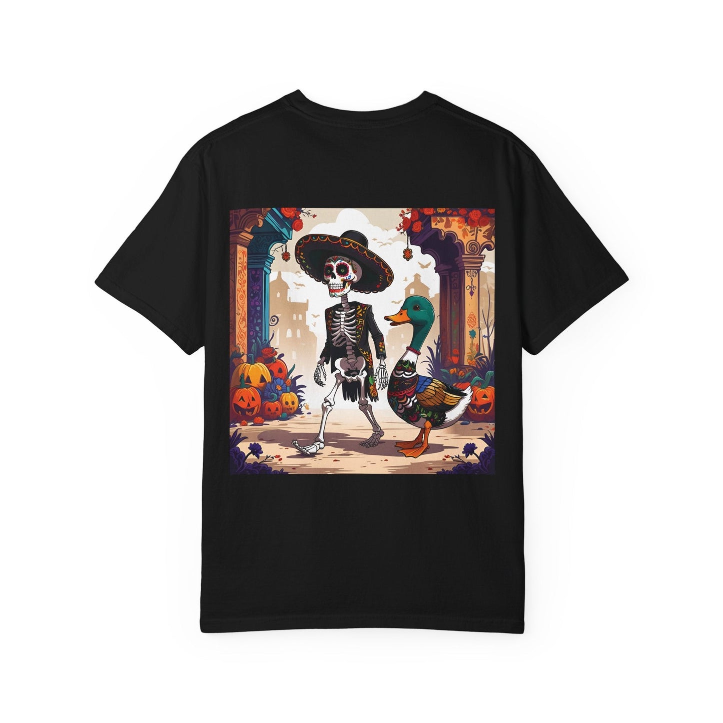 Charming Duck Skeleton wearing a Sombrero Tee, Cute Graphic T-Shirt, Quirky Unisex Apparel, Perfect for Halloween and Everyday Wear – Black T-Shirt for Casual Everyday Wear (14 view)