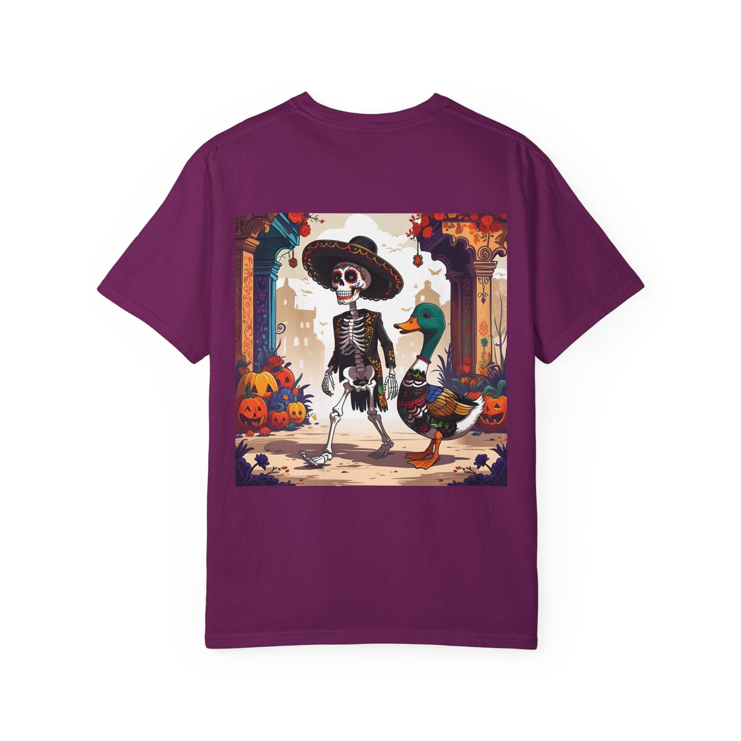 Charming Duck Skeleton wearing a Sombrero Tee, Cute Graphic T-Shirt, Quirky Unisex Apparel, Perfect for Halloween and Everyday Wear – Boysenberry T-Shirt for Casual Everyday Wear (26 view)