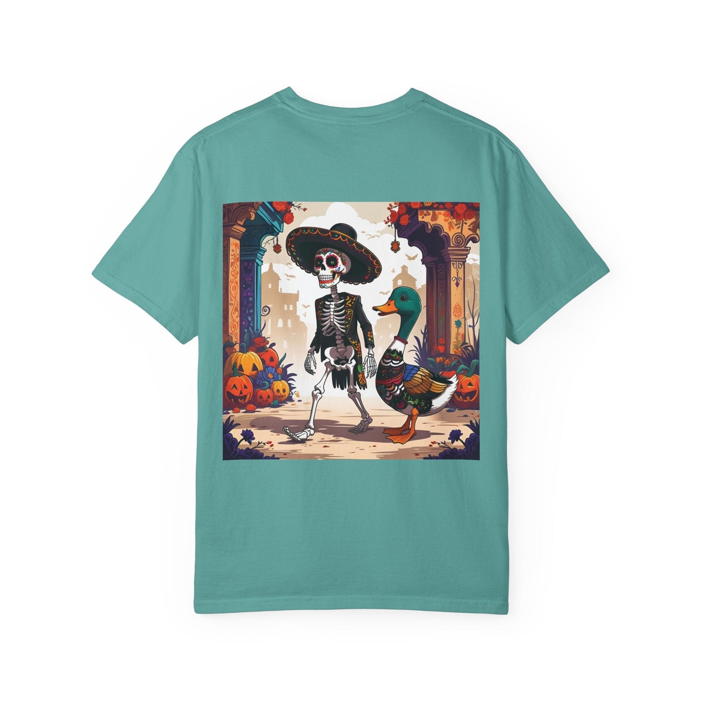 Charming Duck Skeleton wearing a Sombrero Tee, Cute Graphic T-Shirt, Quirky Unisex Apparel, Perfect for Halloween and Everyday Wear – Seafoam T-Shirt for Casual Everyday Wear (6 view)