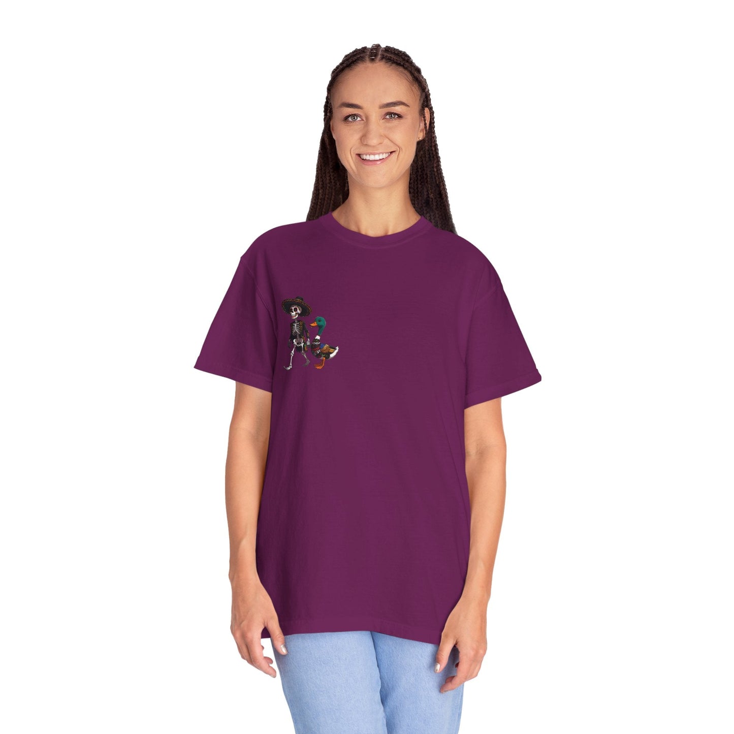 Charming Duck Skeleton wearing a Sombrero Tee, Cute Graphic T-Shirt, Quirky Unisex Apparel, Perfect for Halloween and Everyday Wear – Boysenberry T-Shirt for Casual Everyday Wear (28 view)