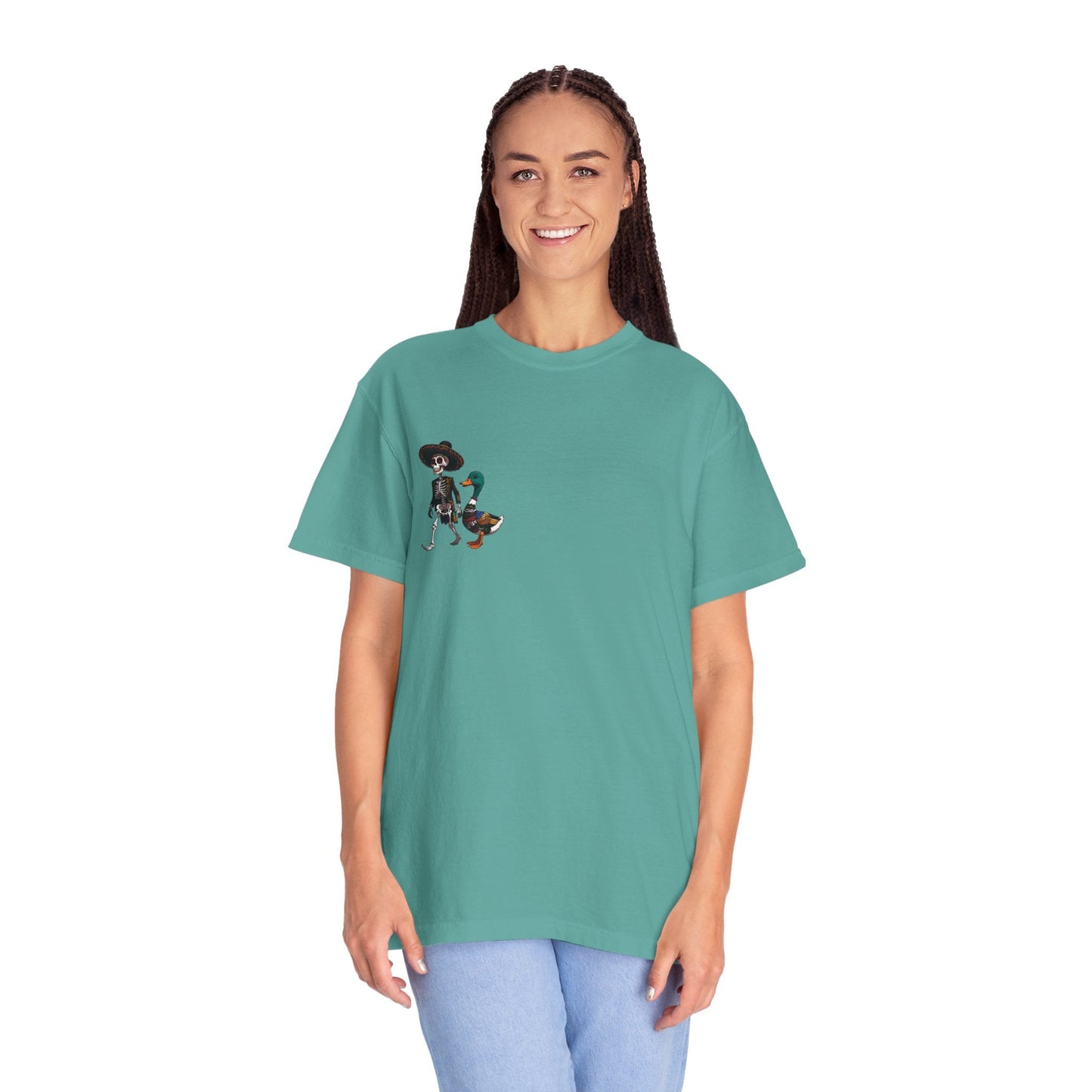 Charming Duck Skeleton wearing a Sombrero Tee, Cute Graphic T-Shirt, Quirky Unisex Apparel, Perfect for Halloween and Everyday Wear – Seafoam T-Shirt for Casual Everyday Wear (8 view)