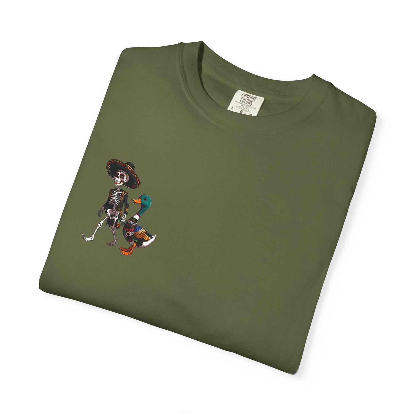 Charming Duck Skeleton wearing a Sombrero Tee, Cute Graphic T-Shirt, Quirky Unisex Apparel, Perfect for Halloween and Everyday Wear – Hemp T-Shirt for Casual Everyday Wear (3 view)