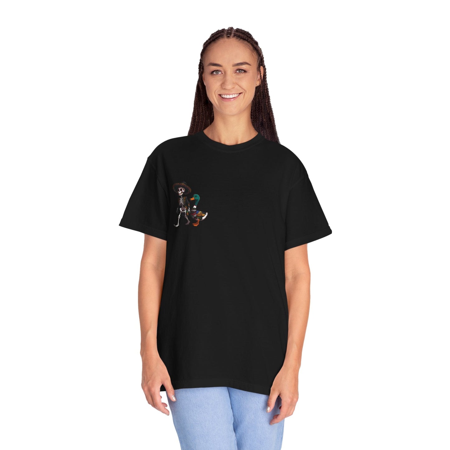 Charming Duck Skeleton wearing a Sombrero Tee, Cute Graphic T-Shirt, Quirky Unisex Apparel, Perfect for Halloween and Everyday Wear – Black T-Shirt for Casual Everyday Wear (16 view)