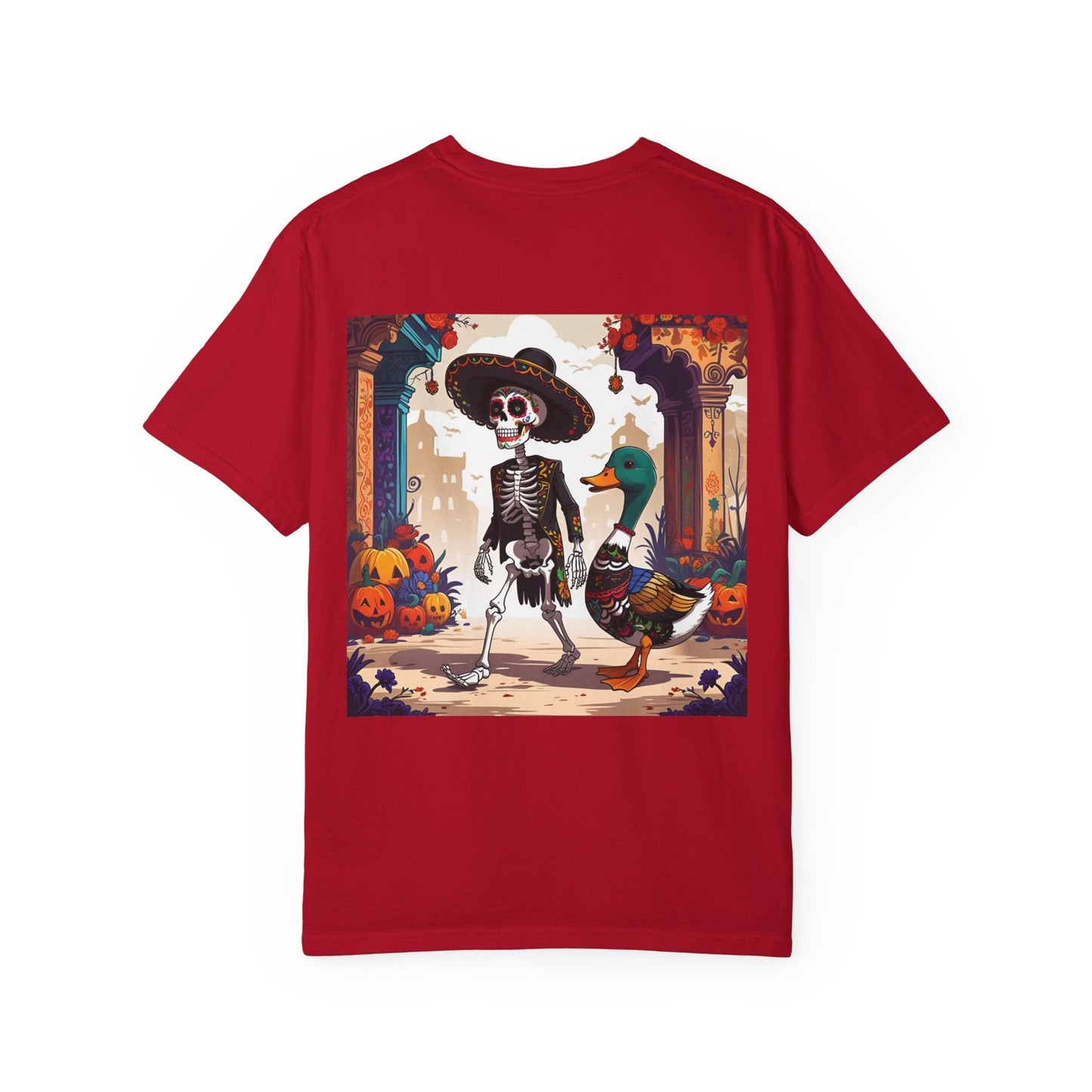 Charming Duck Skeleton wearing a Sombrero Tee, Cute Graphic T-Shirt, Quirky Unisex Apparel, Perfect for Halloween and Everyday Wear – Red T-Shirt for Casual Everyday Wear (34 view)