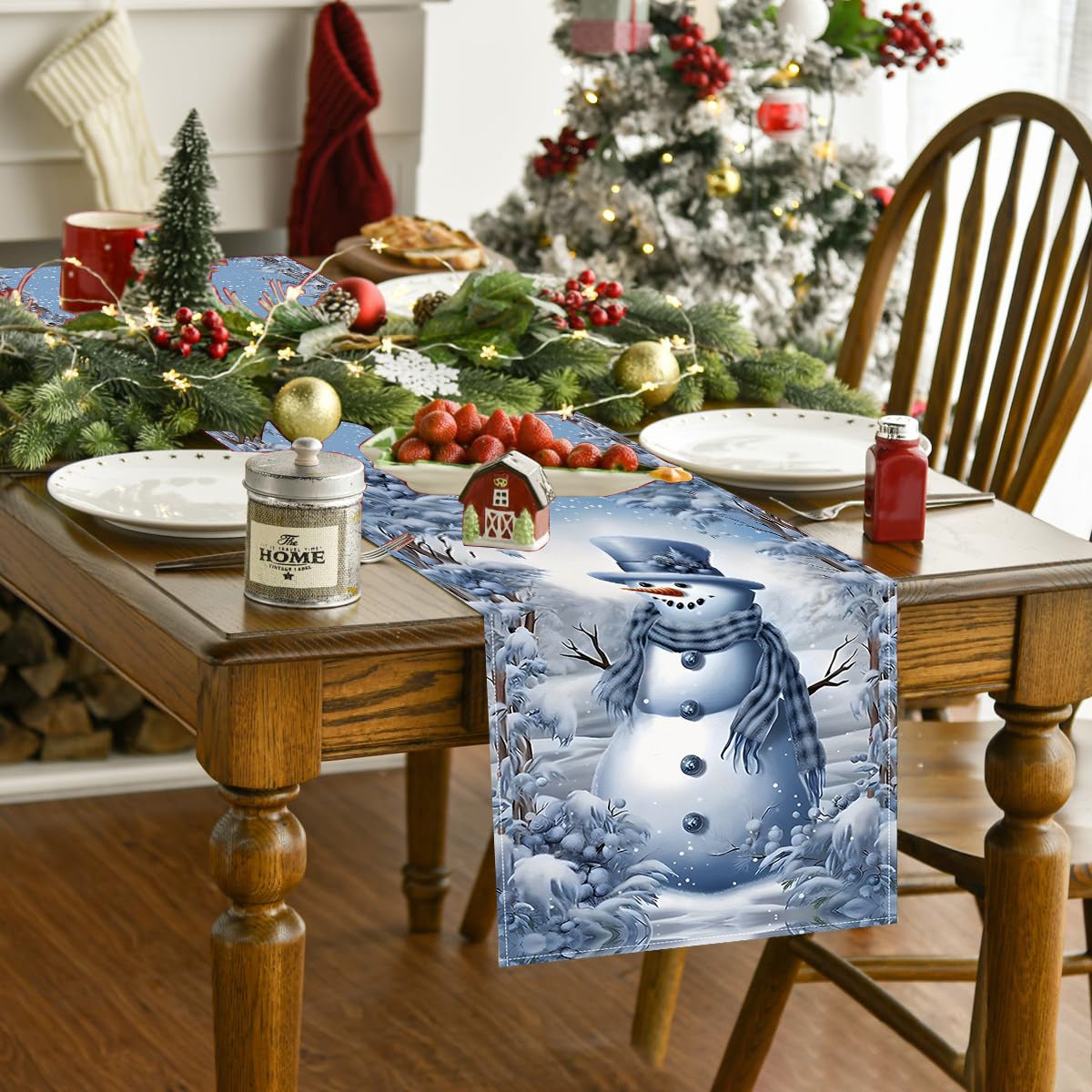 Christmas Snowman Table Flag Festival Restaurant Tablecloth Mat Tablecloth Home Kitchen Table Decoration Tea Flag – blue Holiday Decor for extendedship (4 view)
