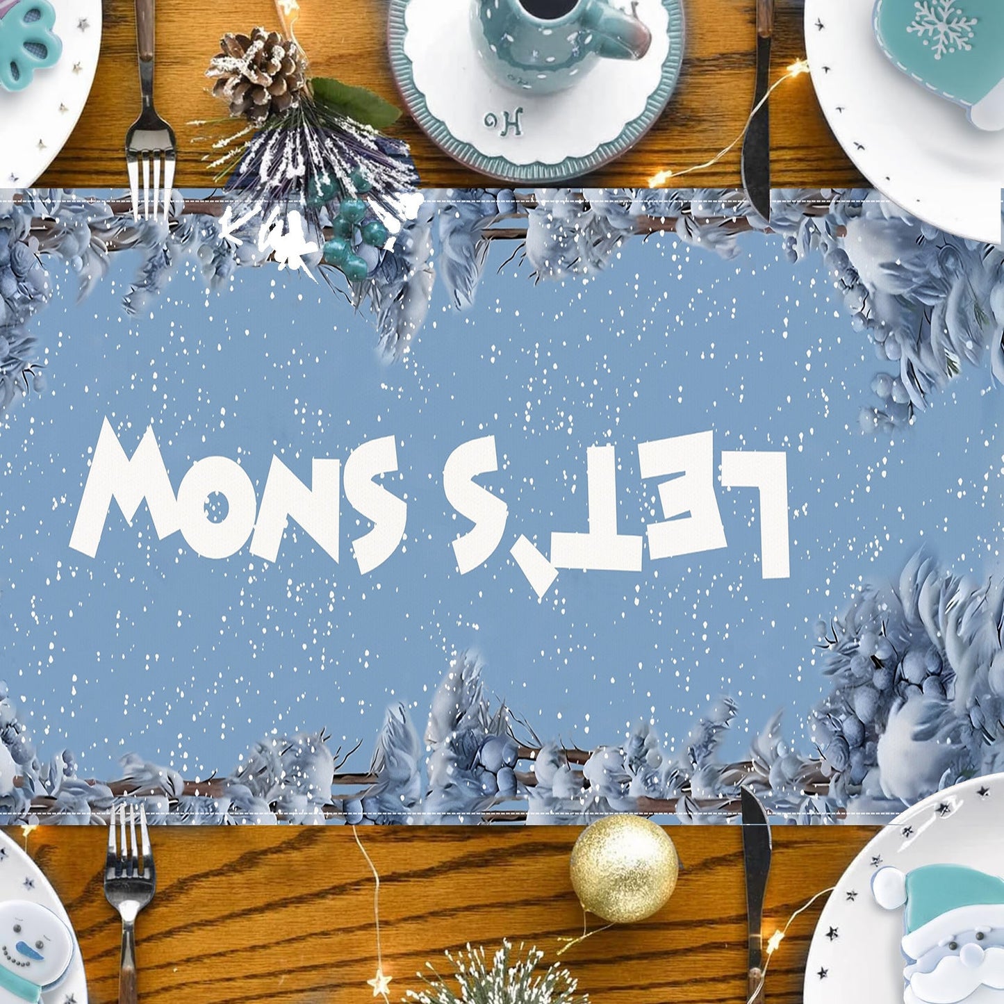 Christmas Snowman Table Flag Festival Restaurant Tablecloth Mat Tablecloth Home Kitchen Table Decoration Tea Flag – blue Holiday Decor for extendedship (3 view)