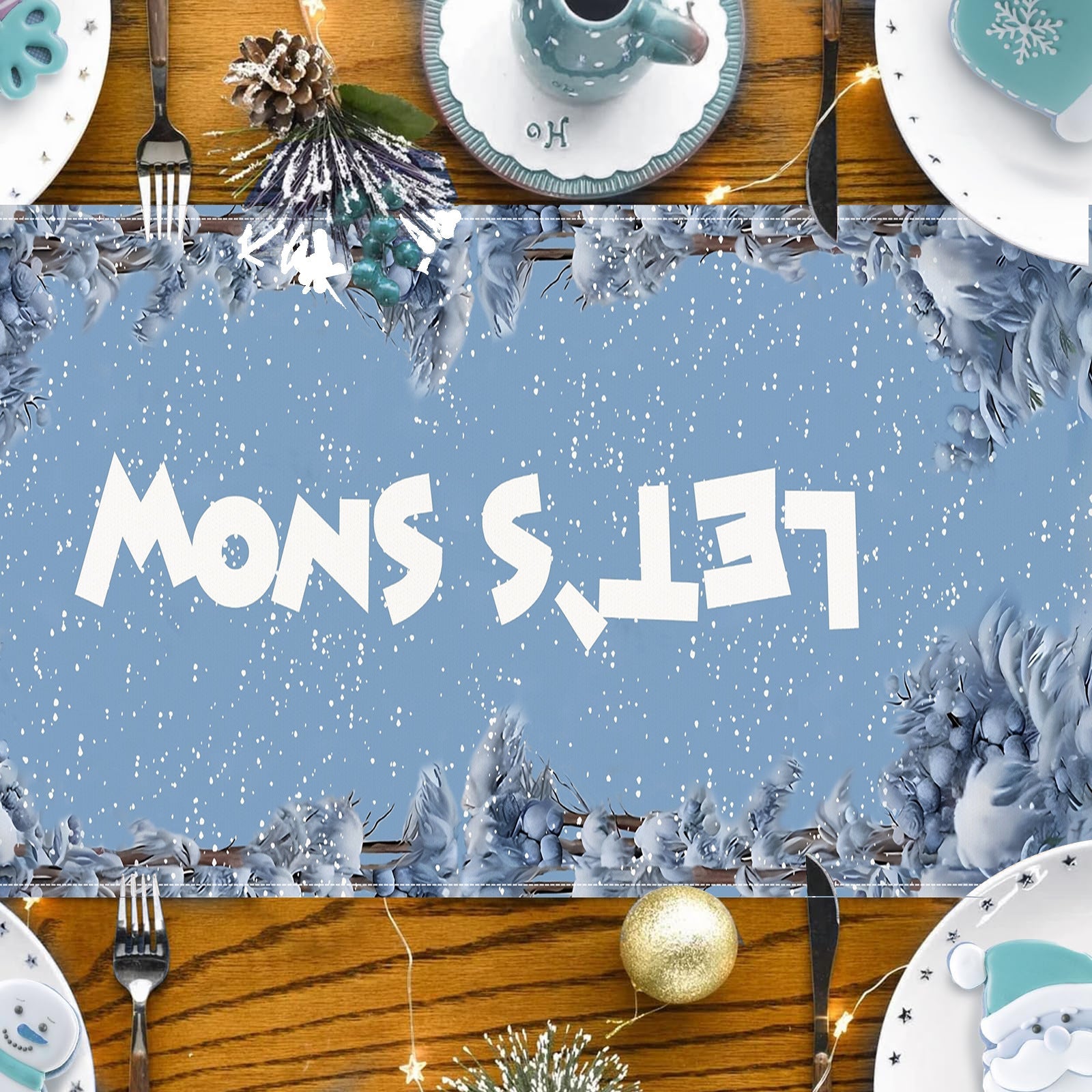 Christmas Snowman Table Flag Festival Restaurant Tablecloth Mat Tablecloth Home Kitchen Table Decoration Tea Flag – blue Holiday Decor for extendedship (3 view)