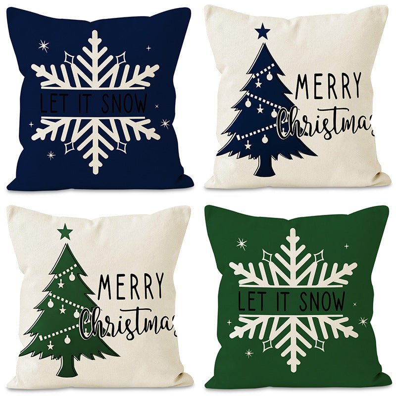 Christmas Tree & Snowflake Pillow Cover – 45×45cm Linen Cushion Case | Holiday Decor – Style 1 Holiday Decor for christmas (1 view)