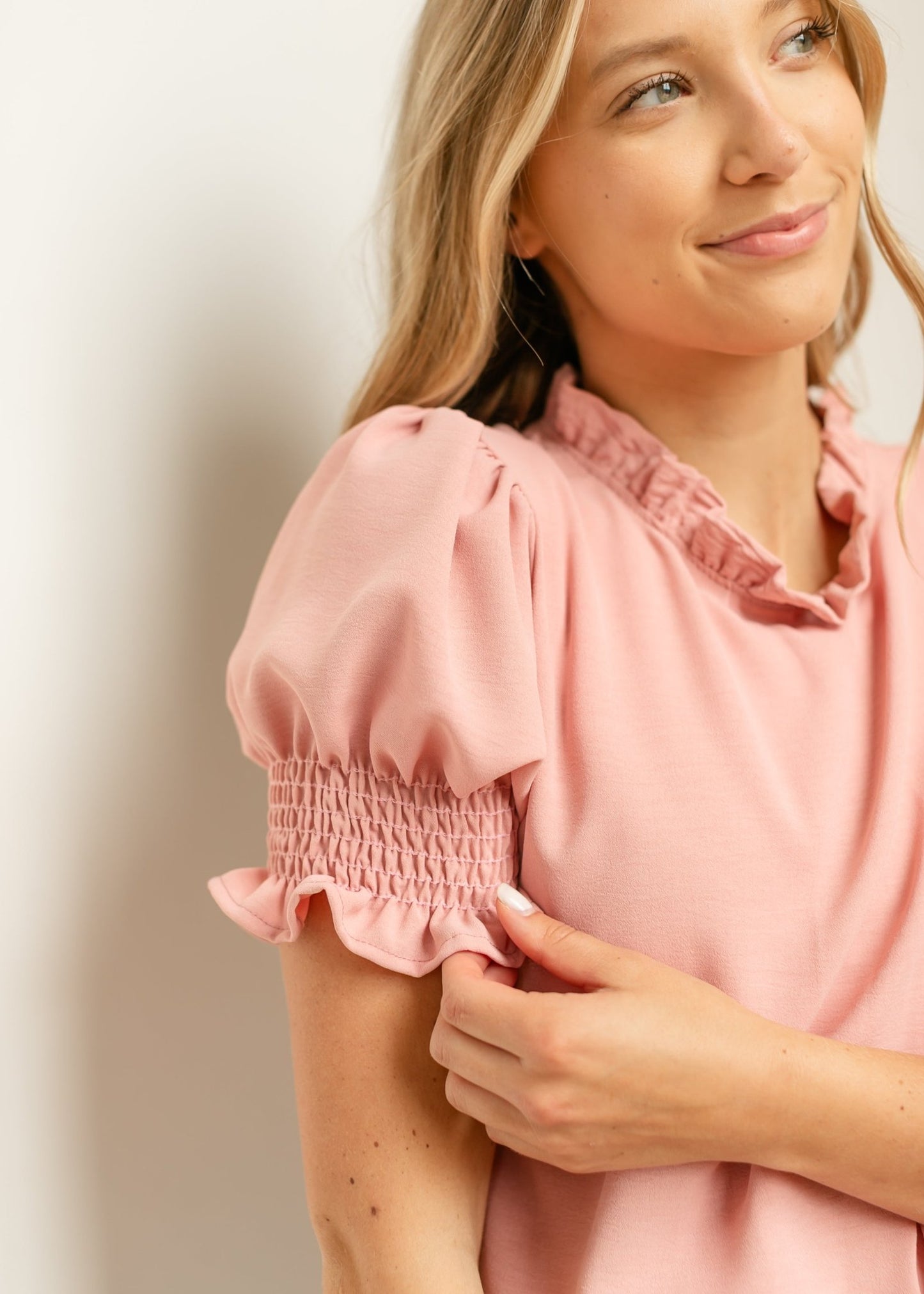 Clara Ruffle Mockneck Short Sleeve Top – XS IC Tops for Inherit Co. (6 view)