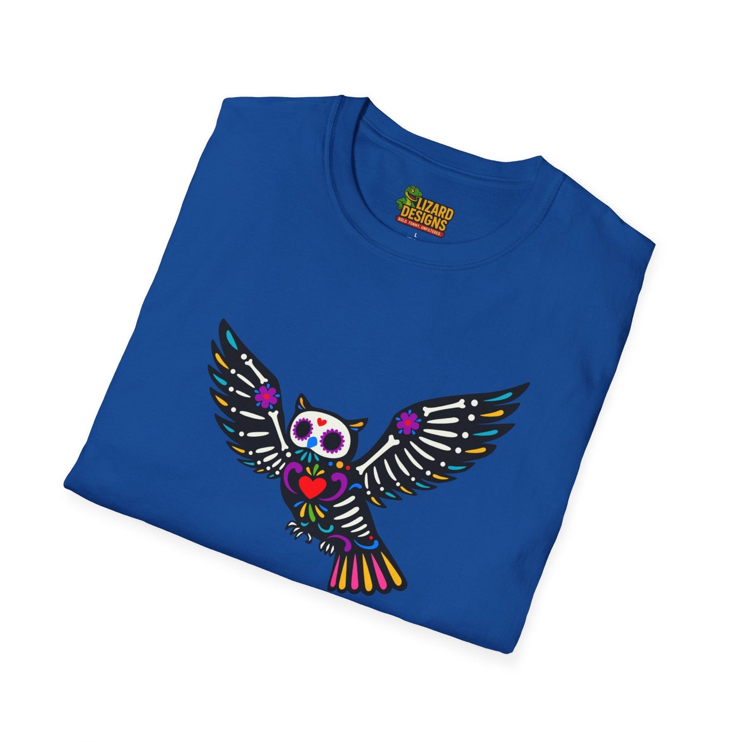 Sugar Skull Owl Tee – Colorful Day of the Dead Vibes | Graphic T-Shirts – Royal T-Shirt for boho style shirt (30 view)