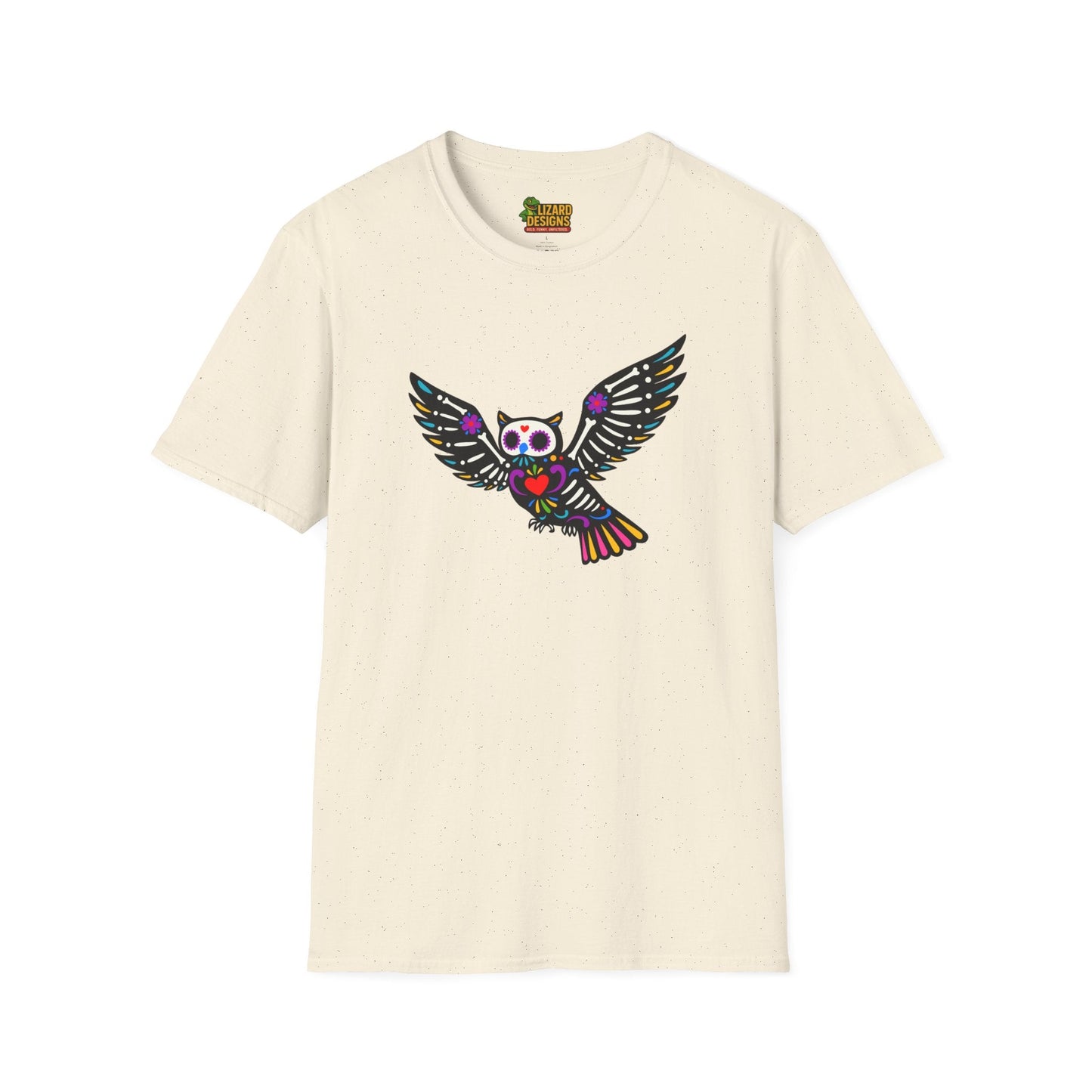 Sugar Skull Owl Tee – Colorful Day of the Dead Vibes | Graphic T-Shirts – Natural T-Shirt for boho style shirt (12 view)