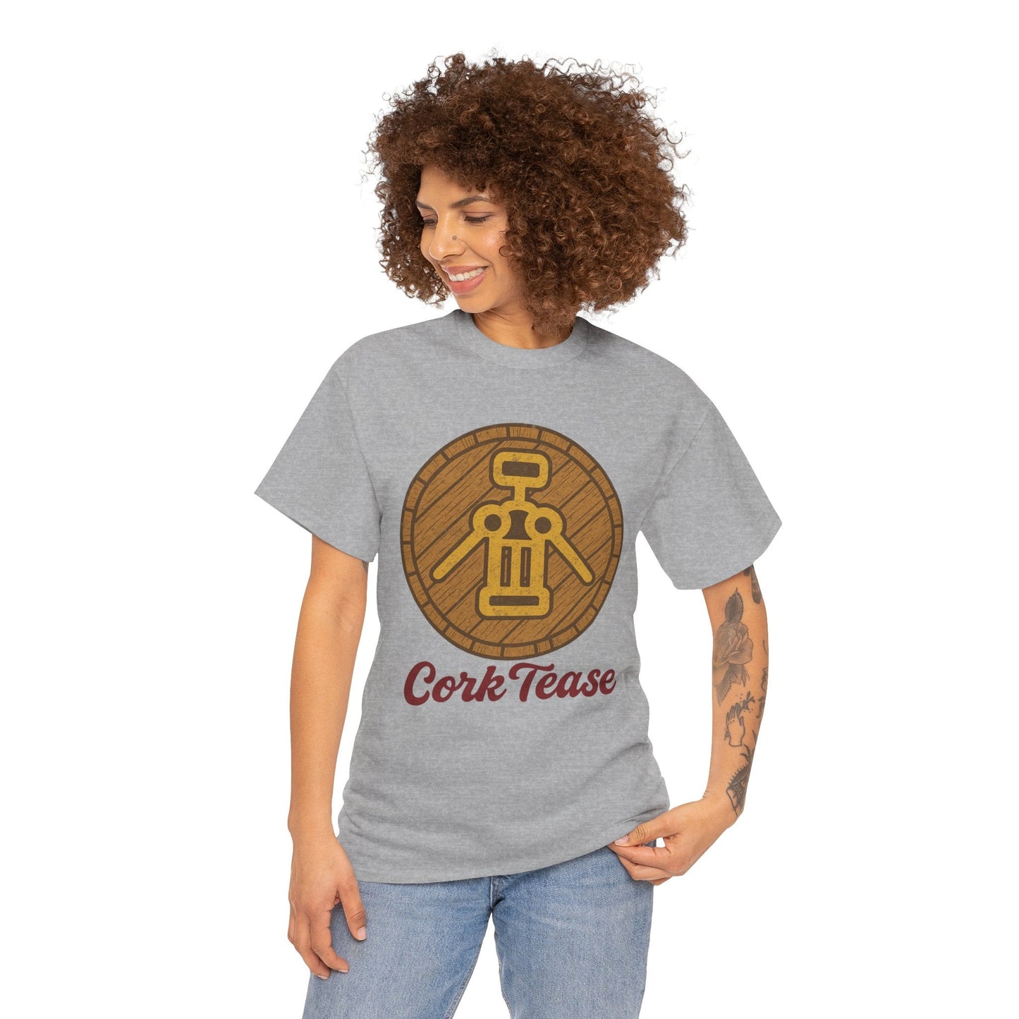 Cork Tease Unisex Heavy Cotton Tee - Fun Gift for Wine Lovers, Casual Wear, Party Shirt, Unique Friend Gift, Quirky Humor Tee – Sport Grey T-Shirt for casual party outfit (9 view)