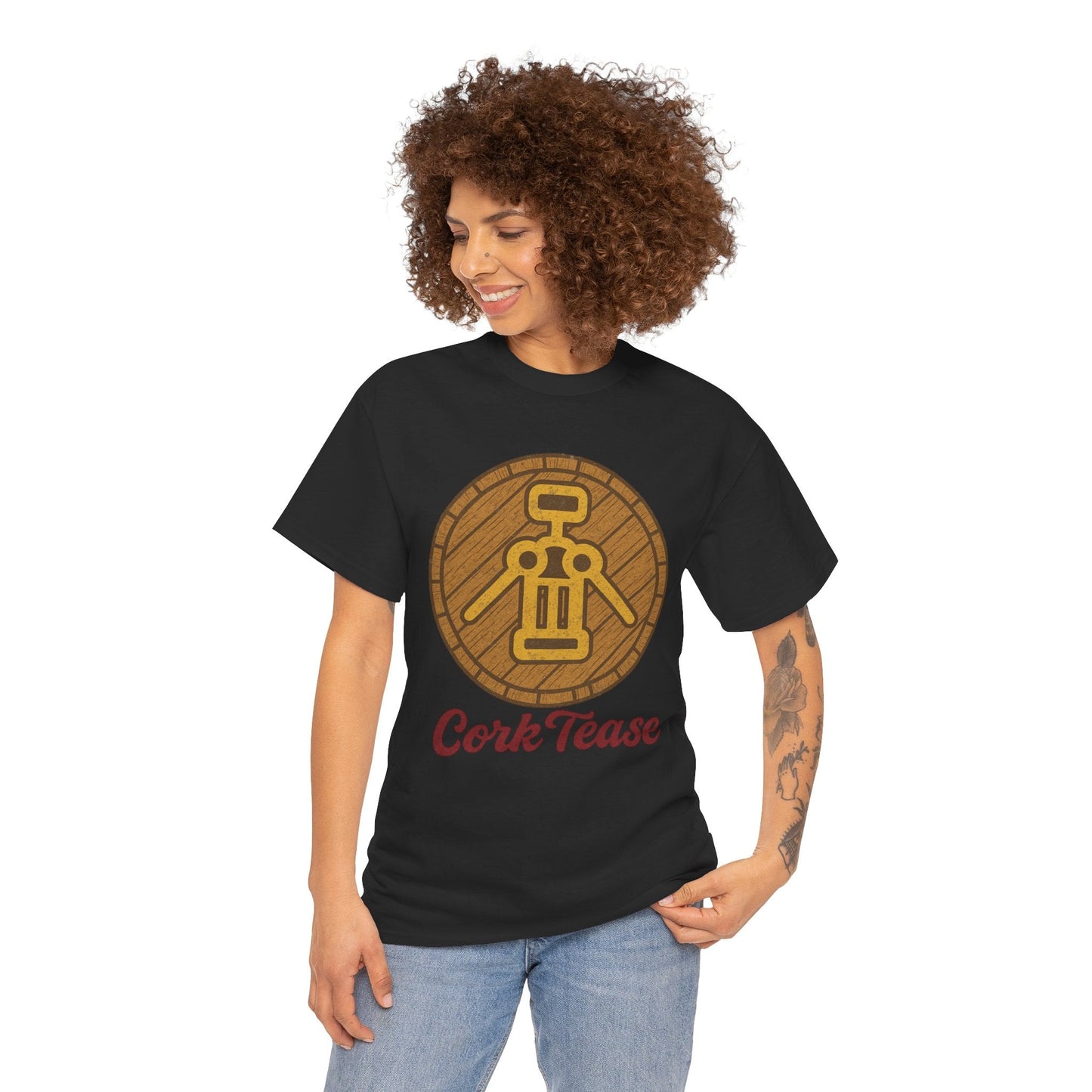 Cork Tease Unisex Heavy Cotton Tee - Fun Gift for Wine Lovers, Casual Wear, Party Shirt, Unique Friend Gift, Quirky Humor Tee – Black T-Shirt for casual party outfit (6 view)