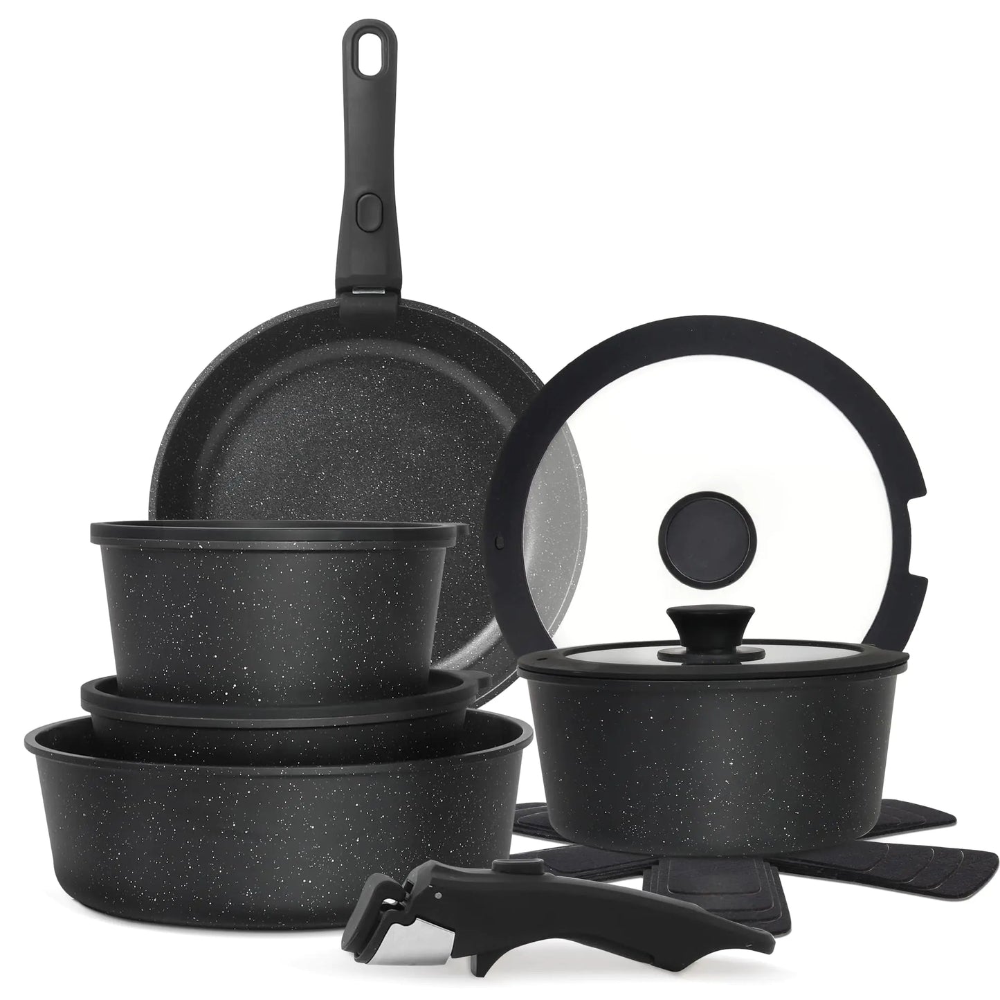 Cuisinluv 15-Piece Nonstick Cookware Set – Stackable Ceramic Pots & Pans with Removable Handle | Induction & Oven Safe – cookware by SbrTnHomes