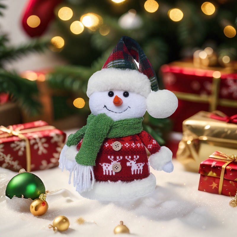Cute Christmas Snowman Sitting Doll – Window Display & Holiday Decoration | 21cm – Long hat style Christmas Ornament for Christmas Doll (3 view)
