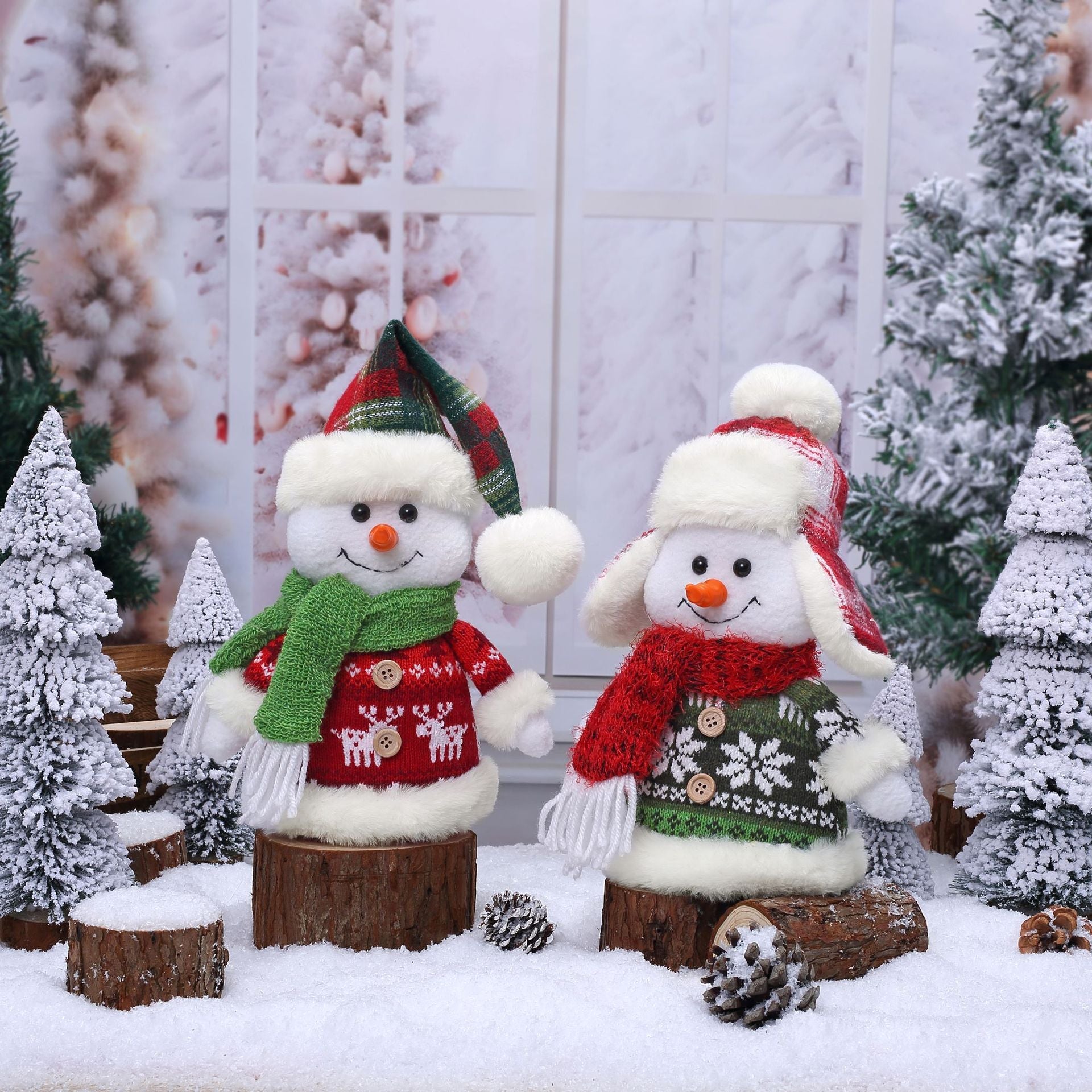 Cute Christmas Snowman Sitting Doll – Window Display & Holiday Decoration | 21cm – Round hat style Christmas Ornament for Christmas Doll (7 view)