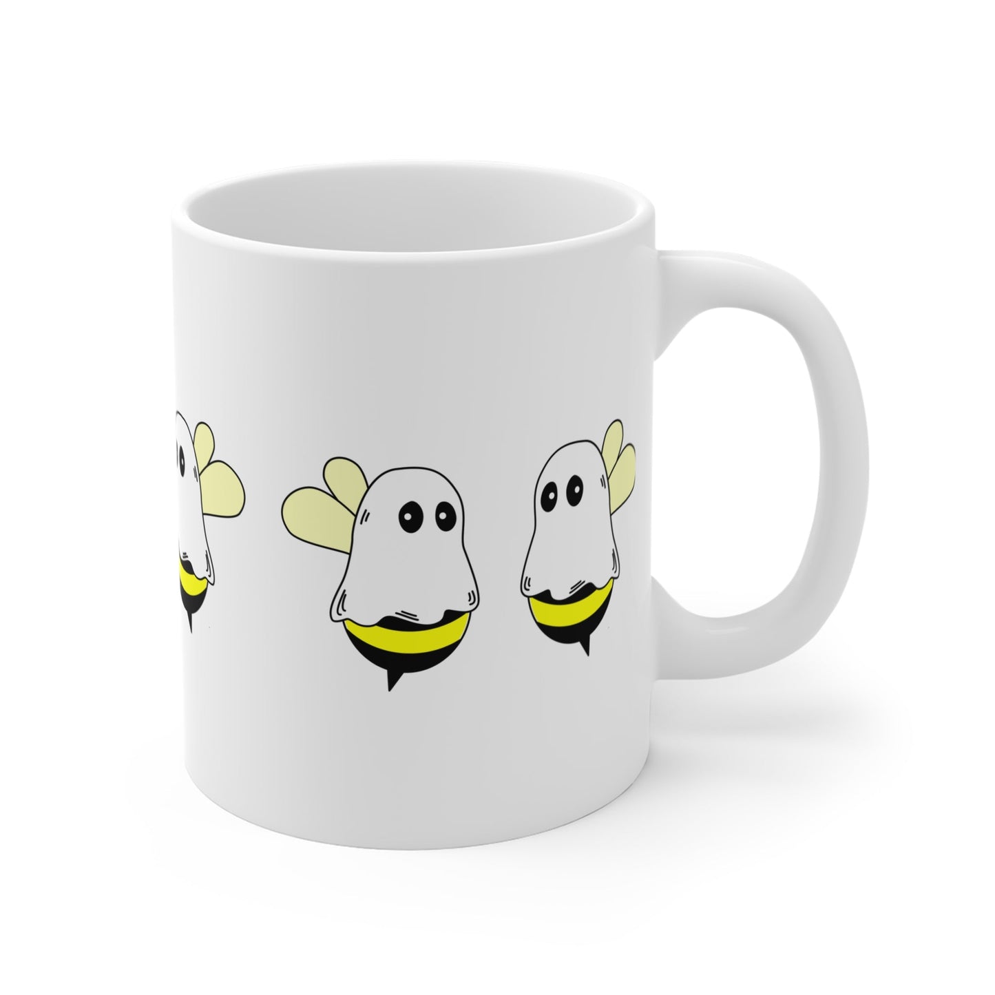 Cute Ghost Bee Mug - Halloween Gift, Cute Coffee Cup, Kawaii Tea Mug, Spooky Decor, Fun Bee Lover's Gift – 11oz Mug for bee ghost cup (3 view)