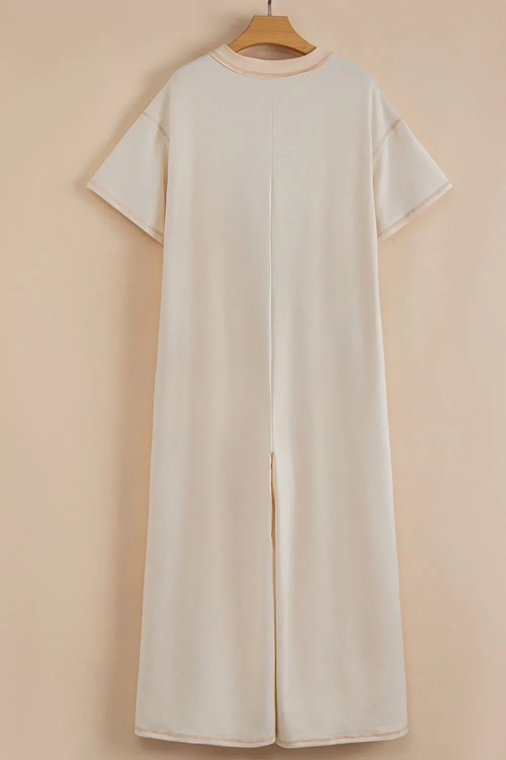 Pocket Front Short Sleeve Wide Leg Jumpsuit – Beige for Shopify Collective (7 view)