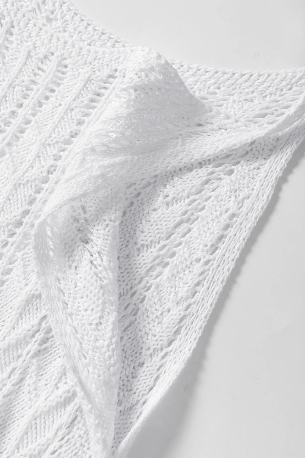 Tie Straps Wave Stripes Textured Eyelet Knitted Vest – White by Simply Love