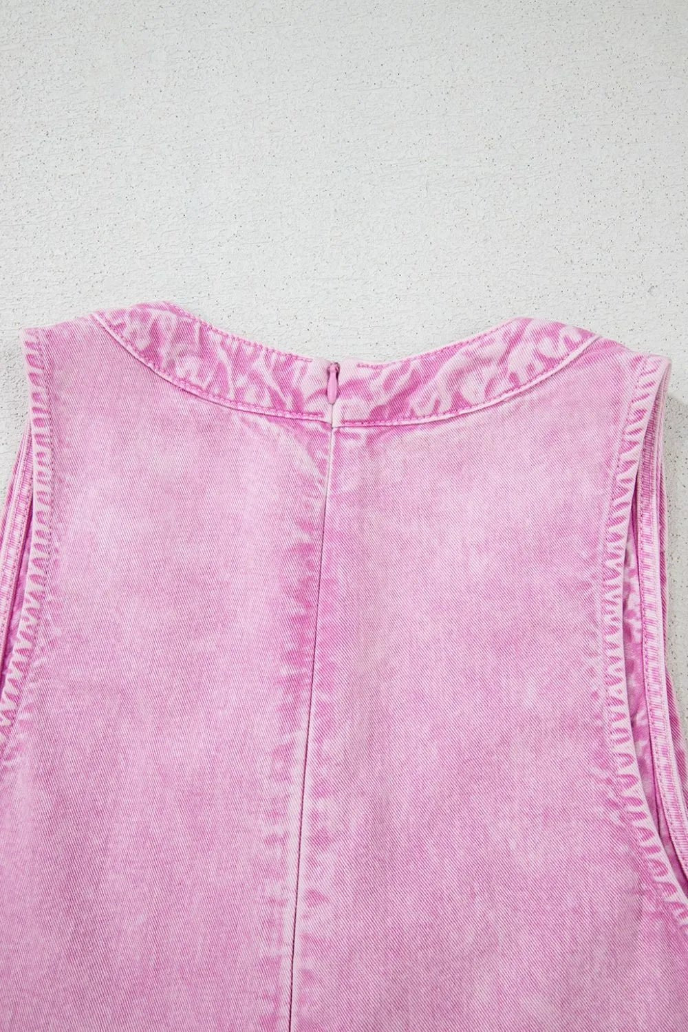 Mineral Wash Pleated Bust V Neck Sleeveless Denim Romper – Pink for Shopify Collective (6 view)